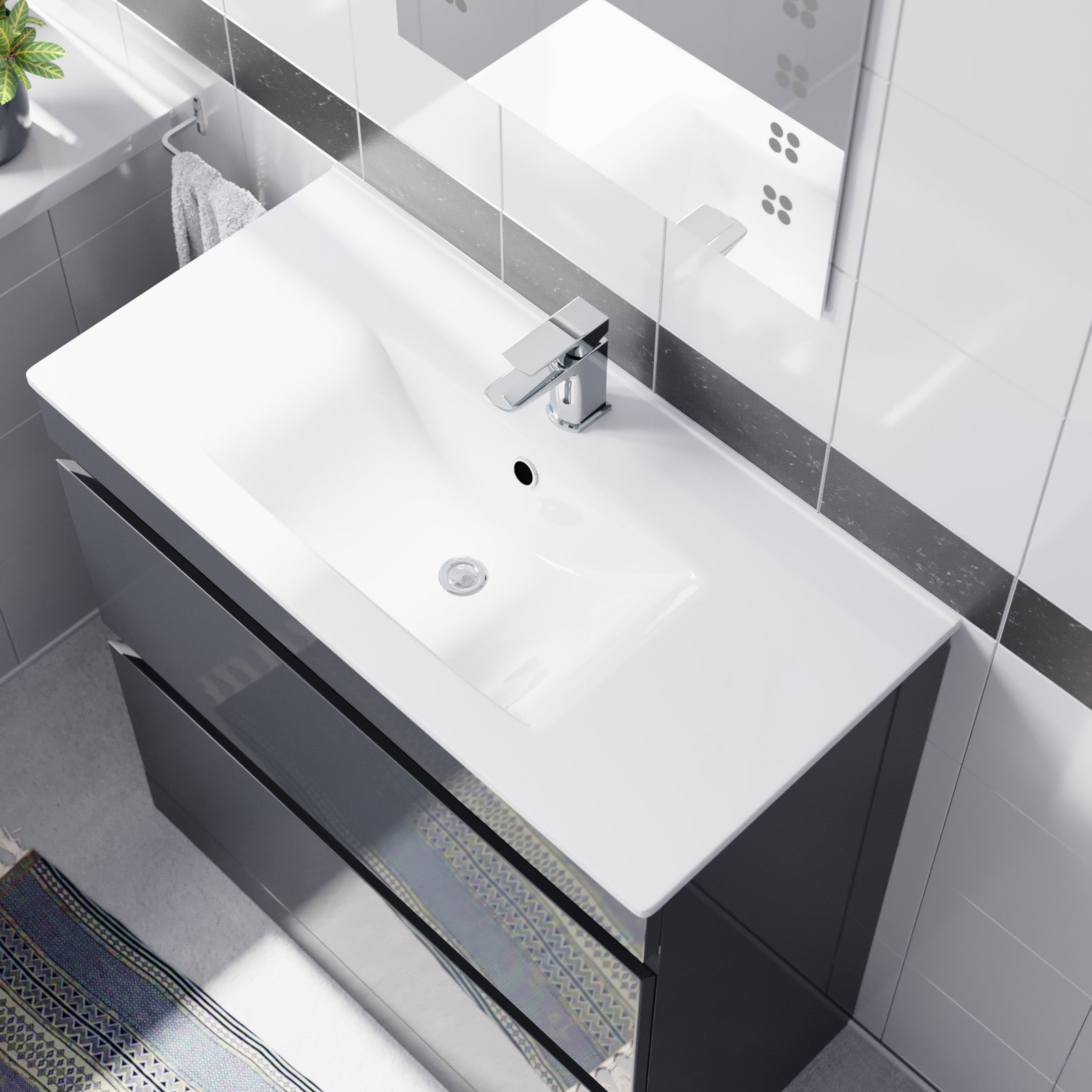 Alaska Dark Grey 800mm 2 Drawers Vanity Cabinet & Slim Basin Sink Freestanding