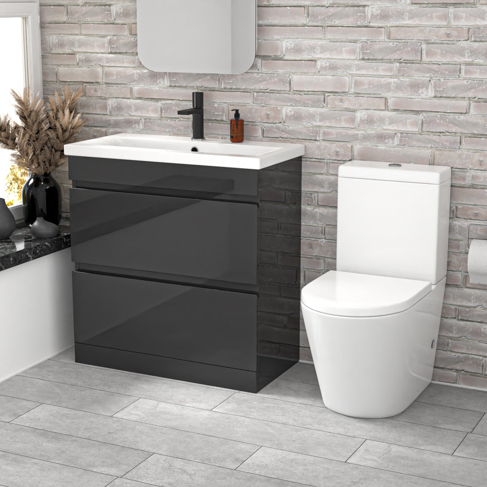 Alaska 800mm Dark Grey Handleless Drawers Basin Vanity Close Coupled Toilet