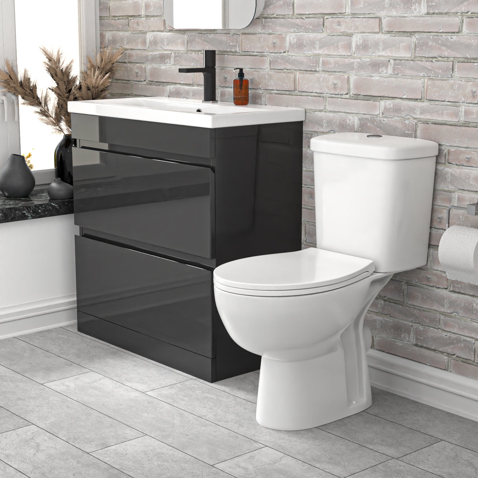 Alaska 800mm Dark Grey 2 Drawers Handleless Basin Vanity Close Coupled Toilet
