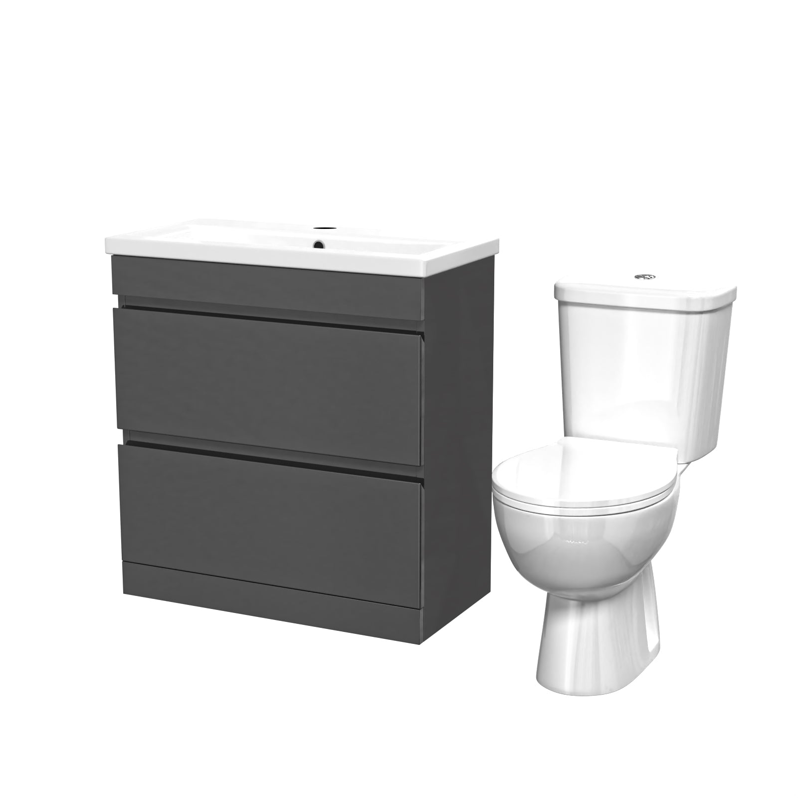 Alaska 800mm Dark Grey 2 Drawers Handleless Basin Vanity Close Coupled Toilet
