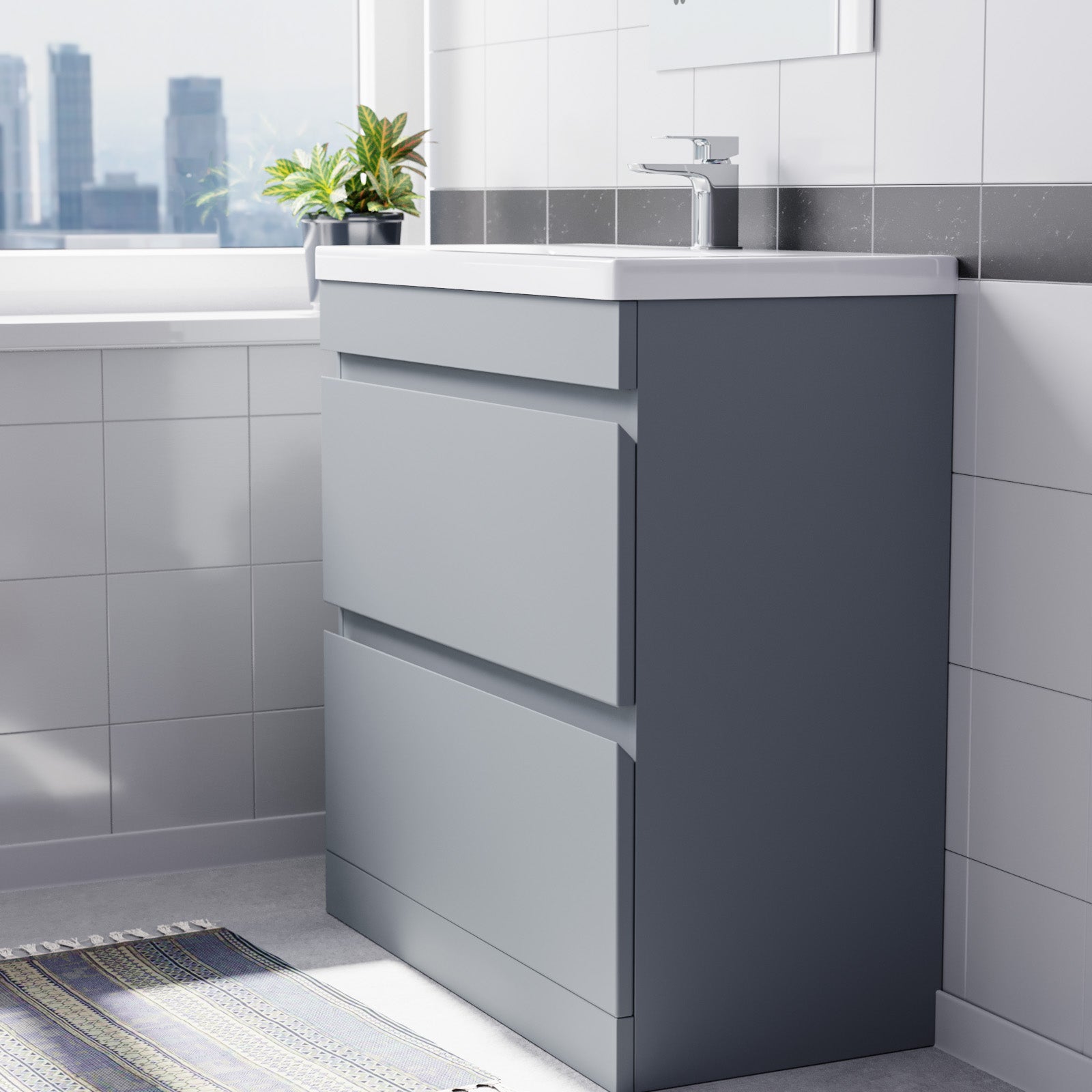 Alaska Floorstanding Matte Grey 800mm 2 Drawers Vanity Unit & Basin Sink