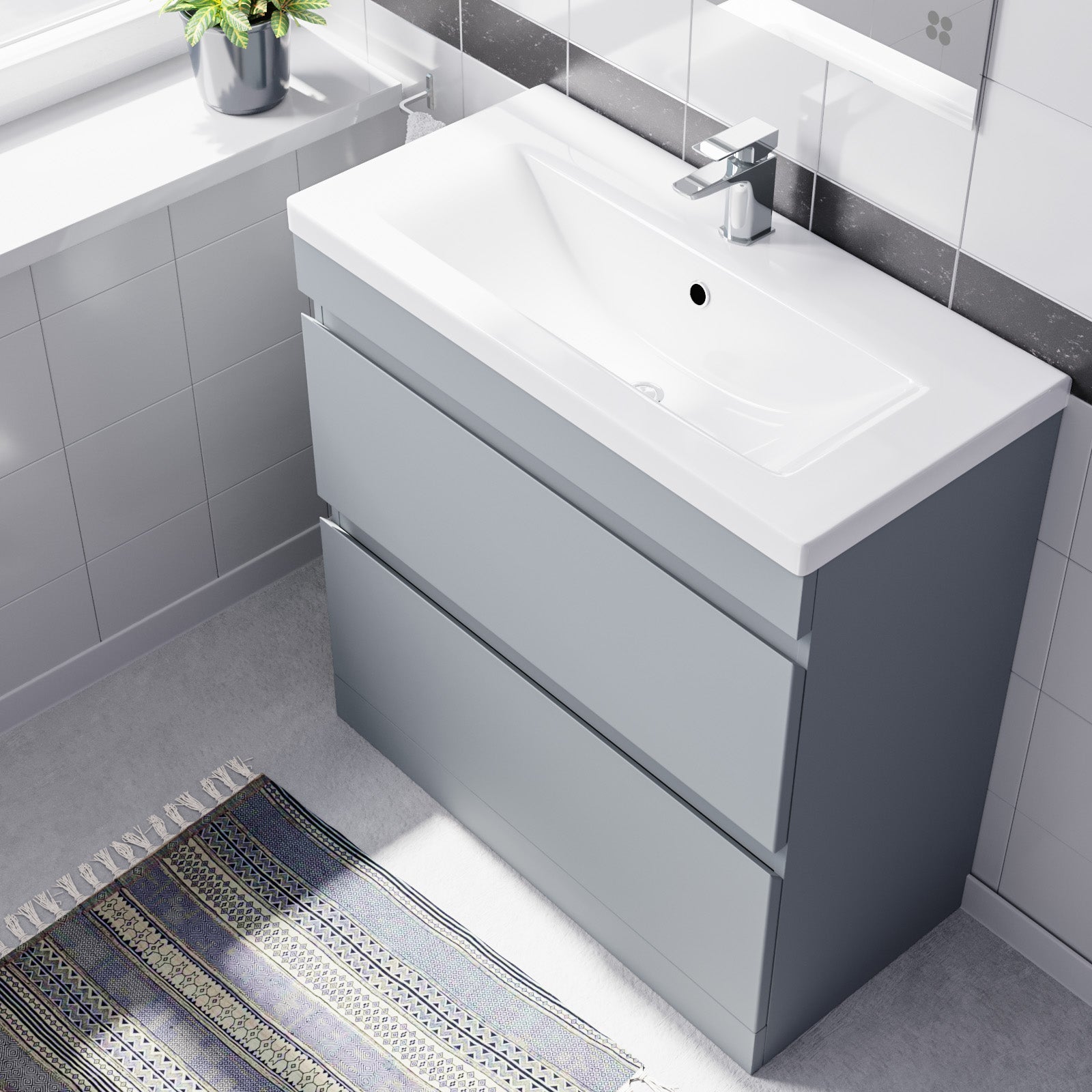 Alaska Floorstanding Matte Grey 800mm 2 Drawers Vanity Unit & Basin Sink