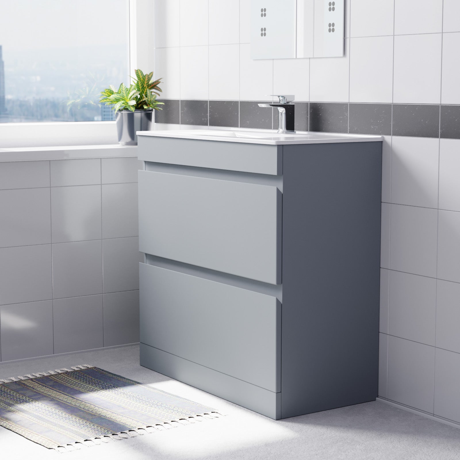 Alaska Matte Grey 800mm 2 Drawer Vanity Cabinet & Slim Basin Sink Freestanding