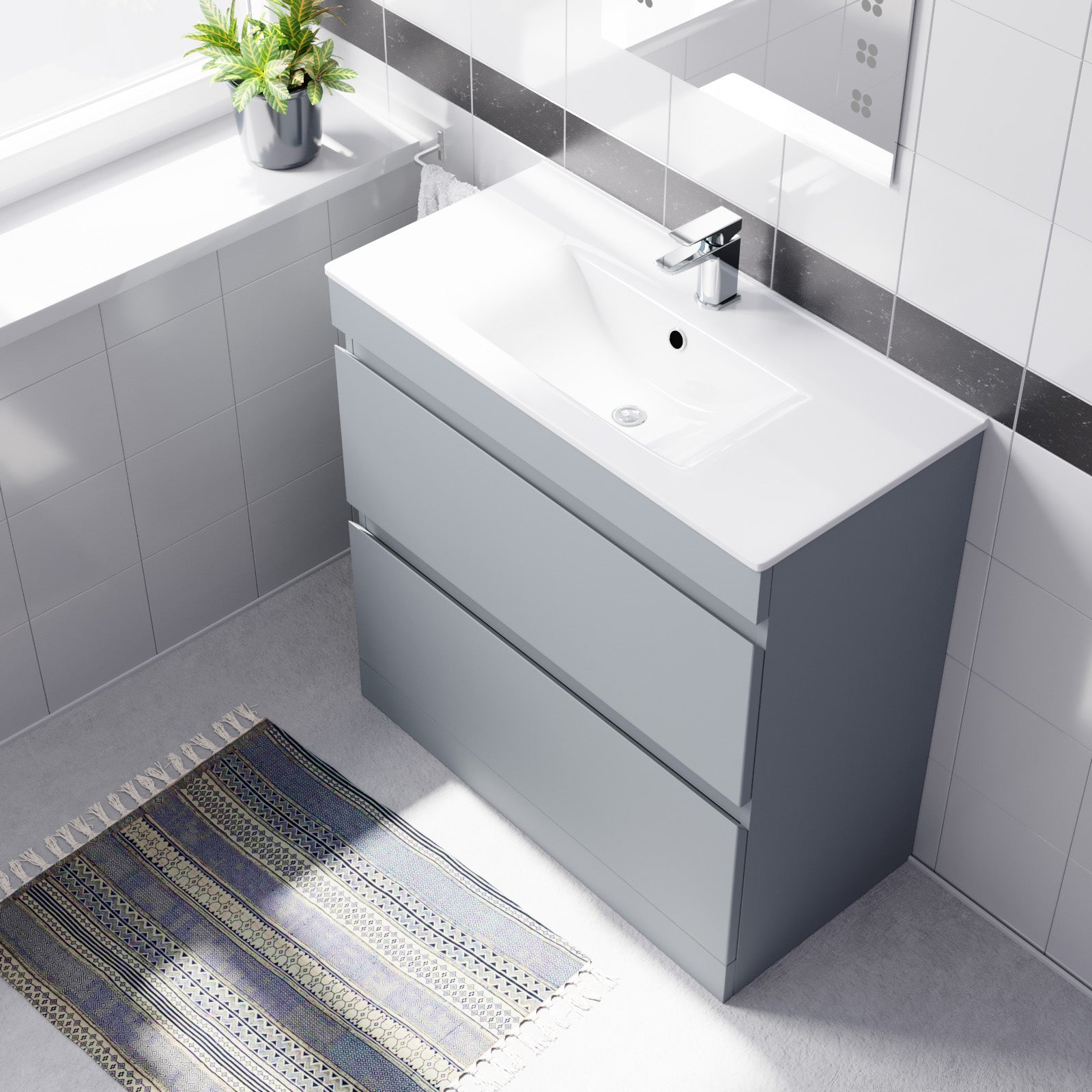 Alaska Matte Grey 800mm 2 Drawer Vanity Cabinet & Slim Basin Sink Freestanding