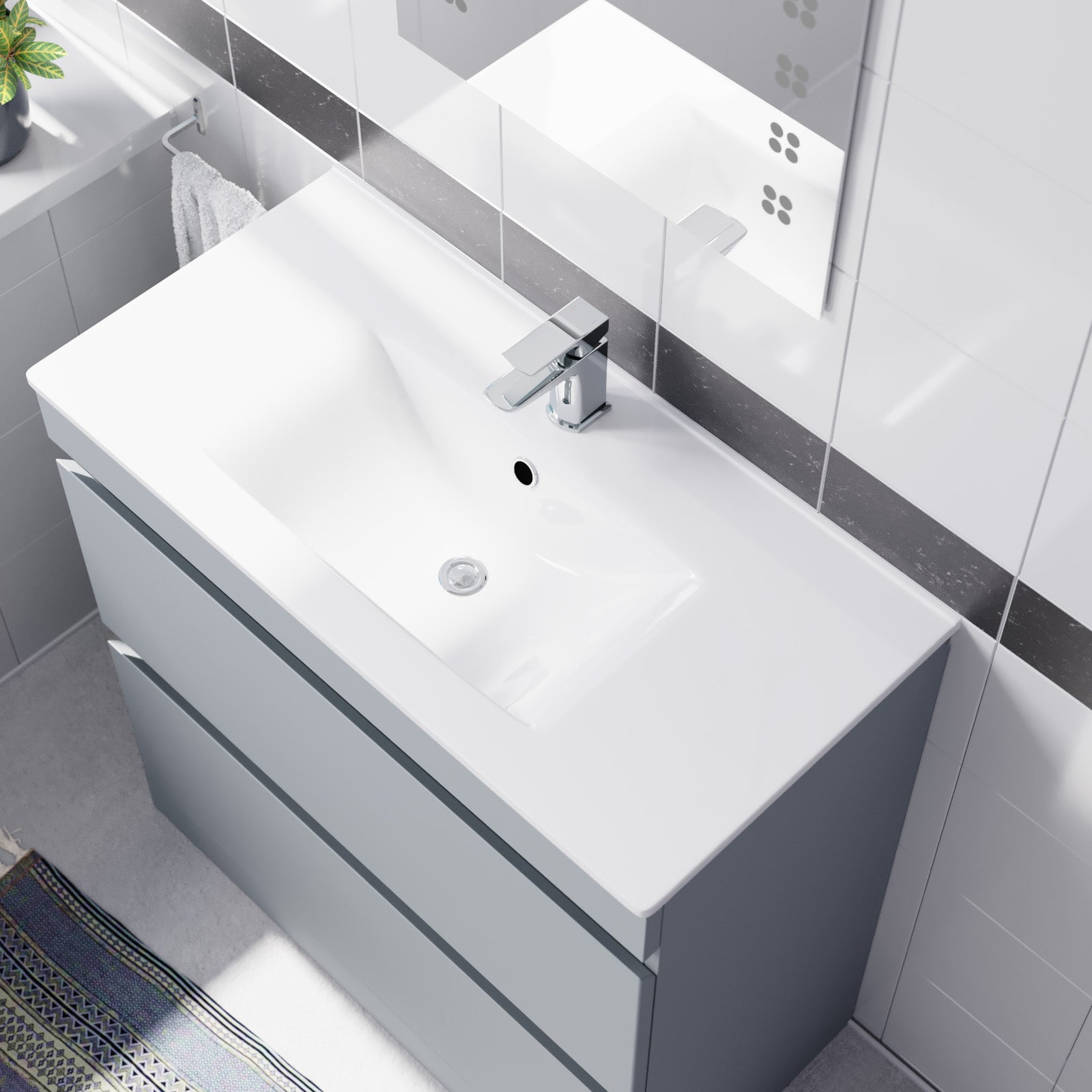 Alaska Matte Grey 800mm 2 Drawer Vanity Cabinet & Slim Basin Sink Freestanding