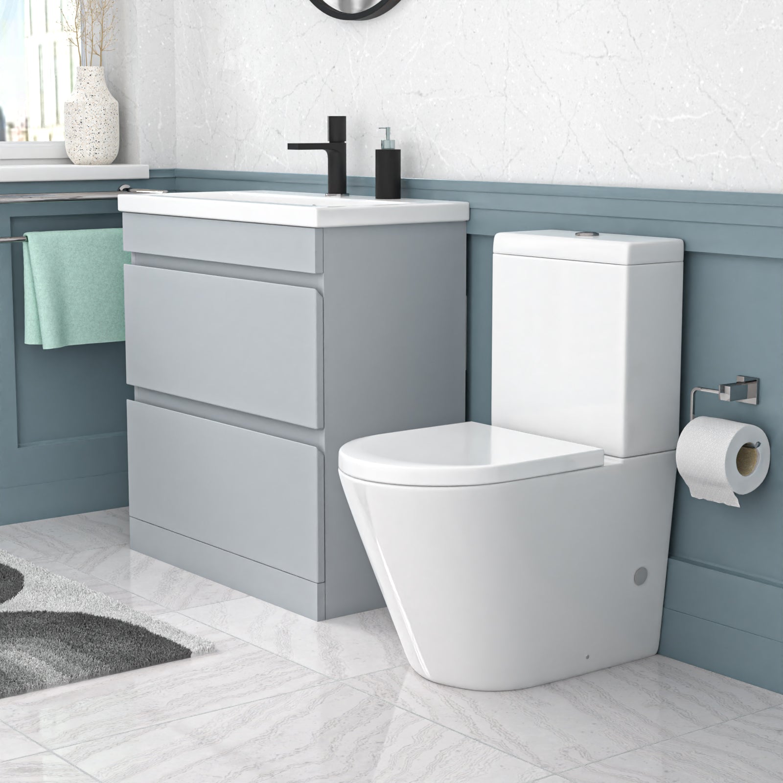 Alaska 800mm Matte Grey Handleless Drawers Basin Vanity Close Coupled Toilet