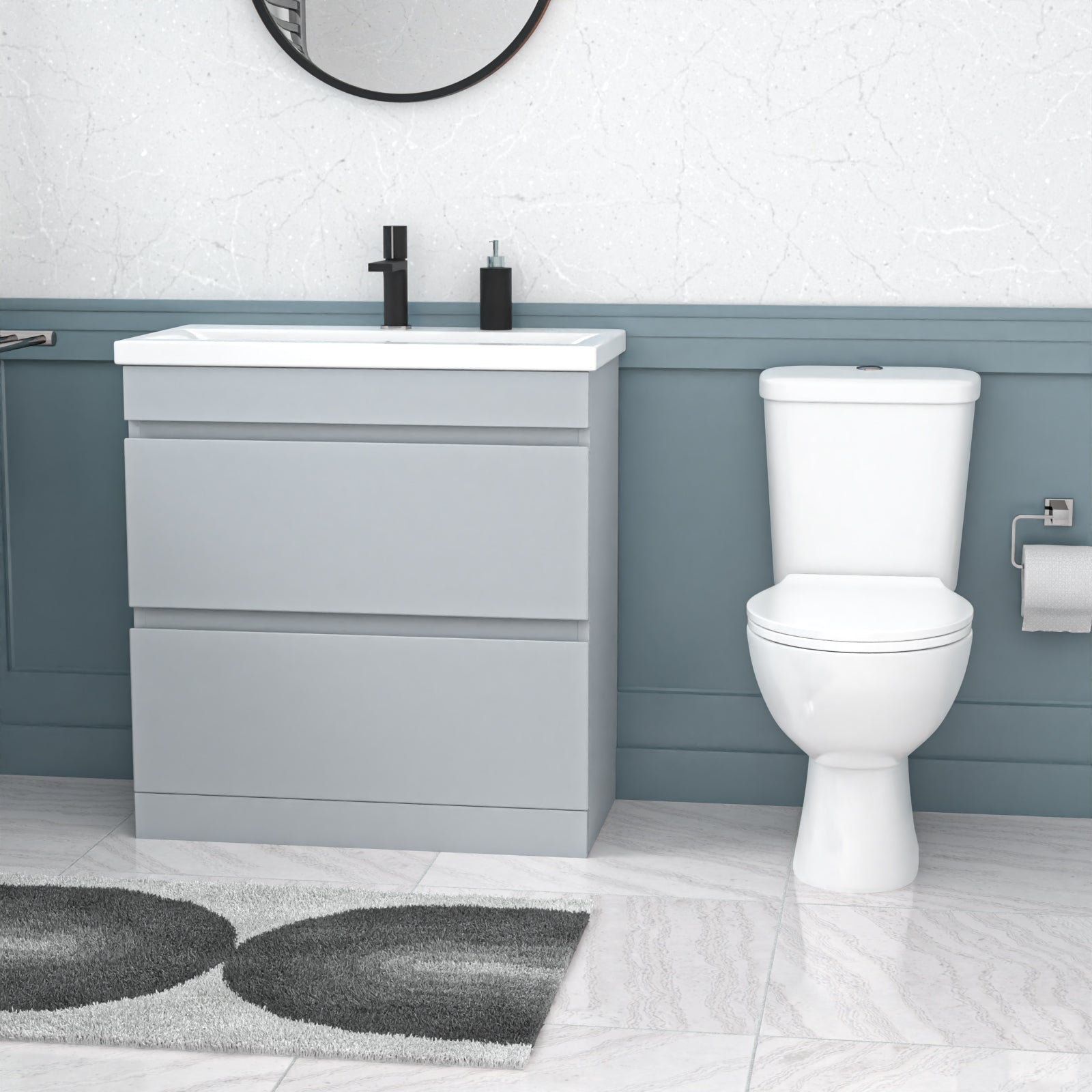 Alaska 800mm Matte Grey 2 Drawers Handleless Basin Vanity Close Coupled Toilet