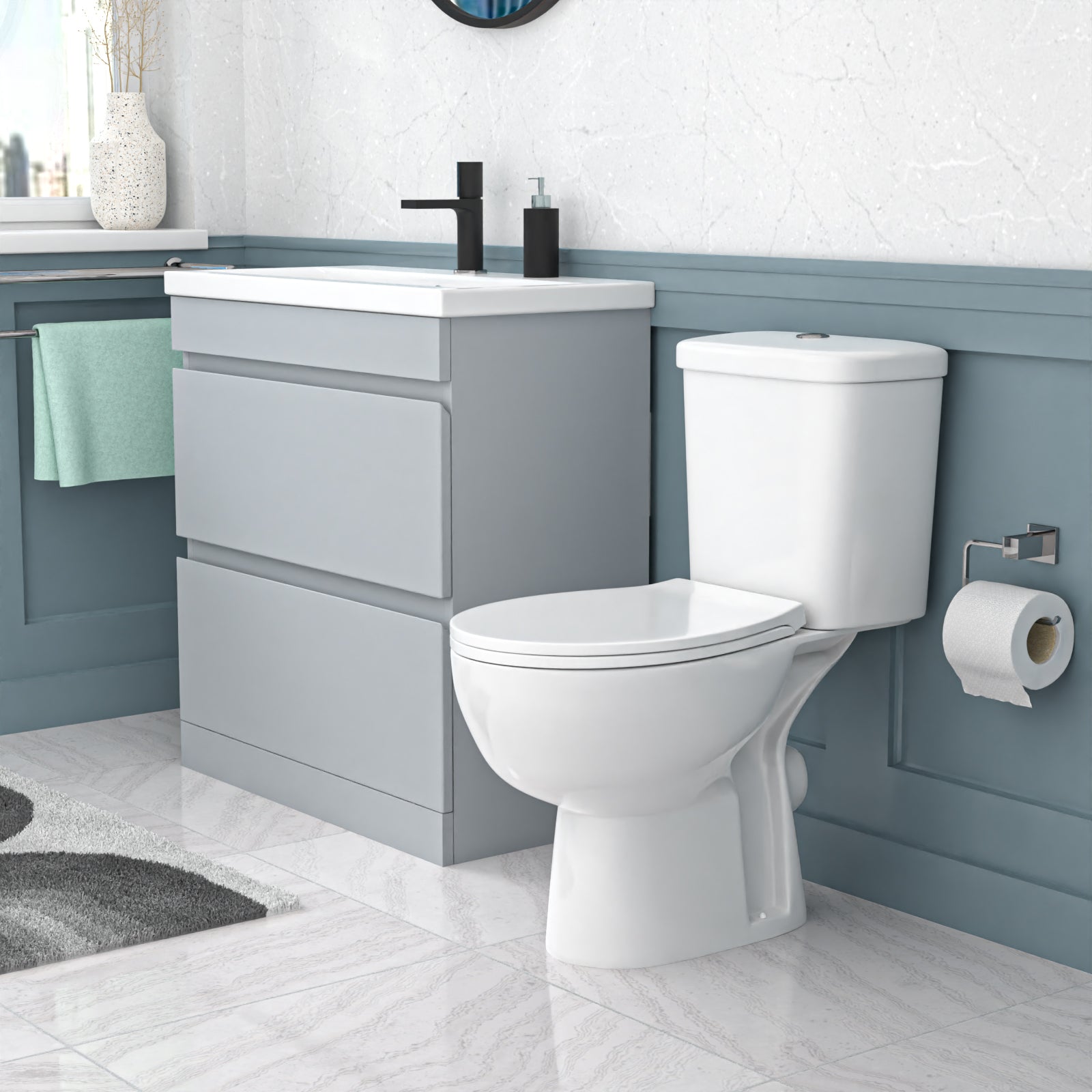 Alaska 800mm Matte Grey 2 Drawers Handleless Basin Vanity Close Coupled Toilet