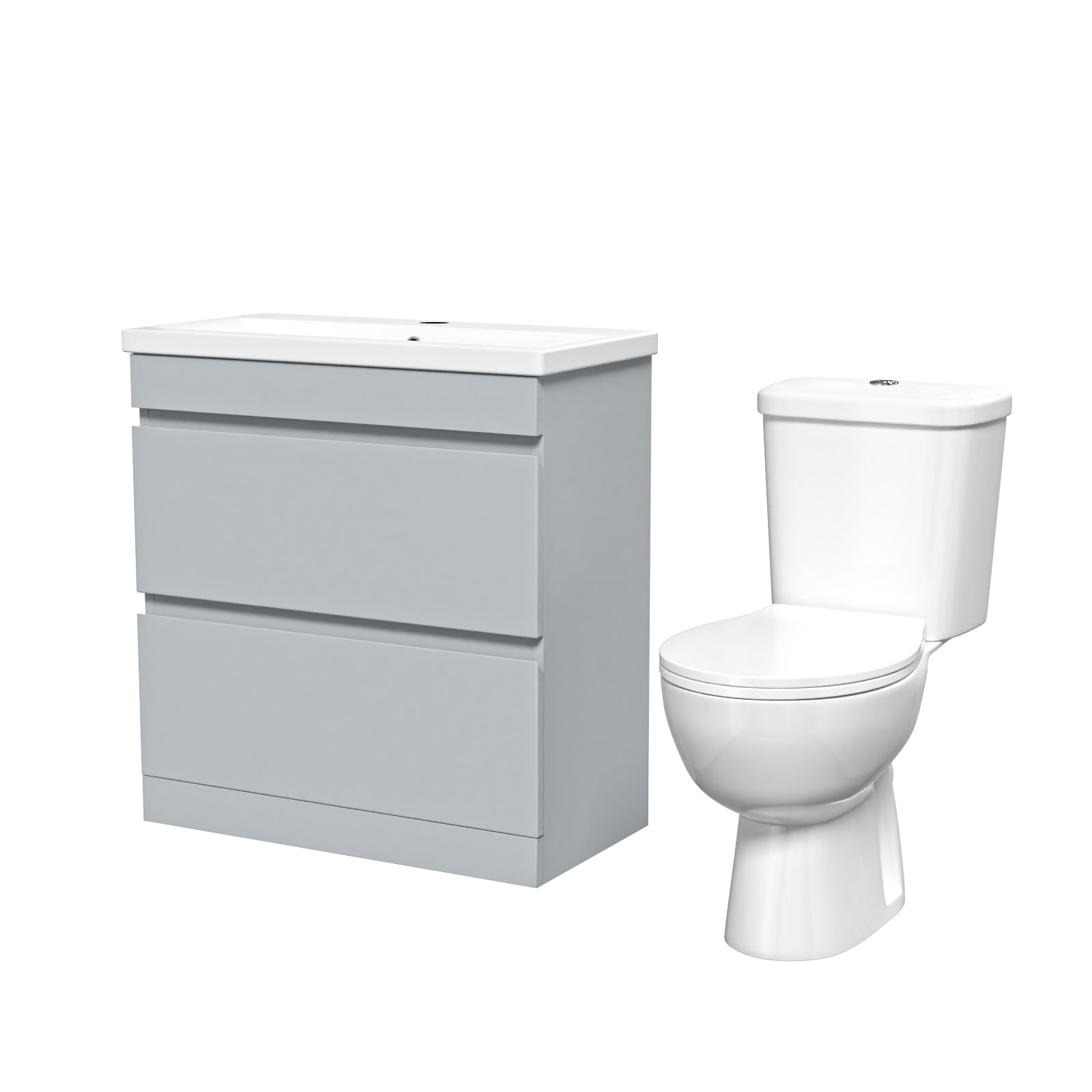 Alaska 800mm Matte Grey 2 Drawers Handleless Basin Vanity Close Coupled Toilet
