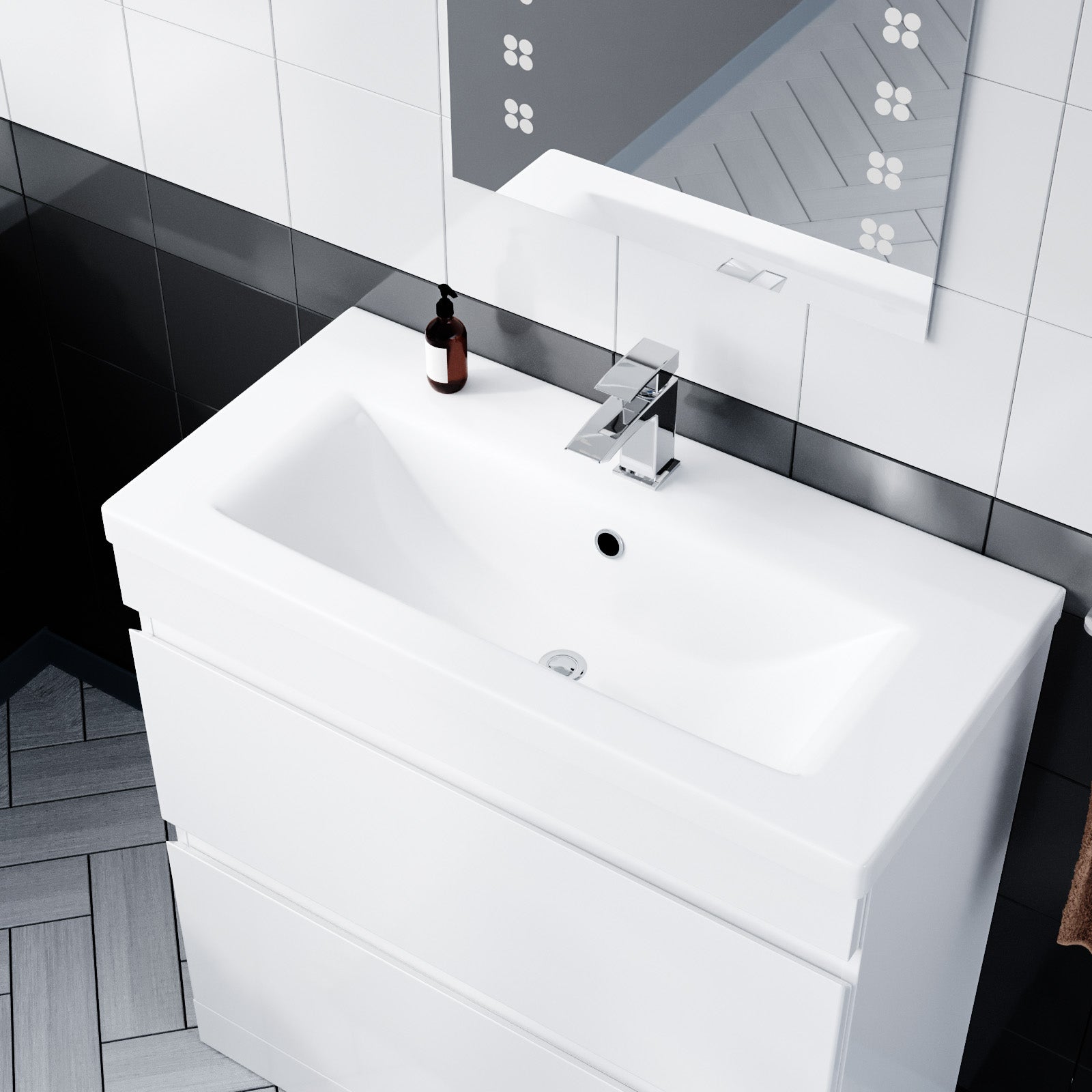 White 800mm PVC 2 Drawer Vanity Cabinet & Basin Sink Floor Standing