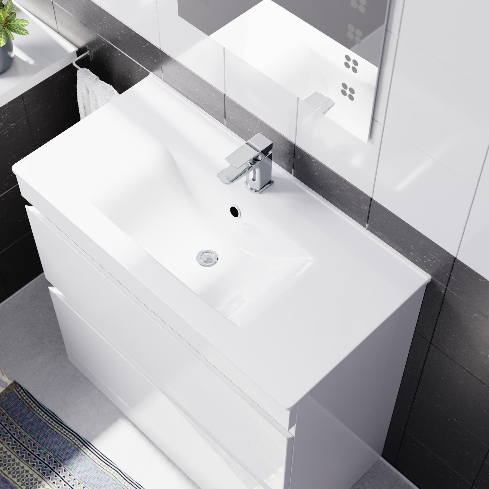 Alaska White 800mm 2 Drawer Vanity Cabinet & Slim Basin Sink Freestanding