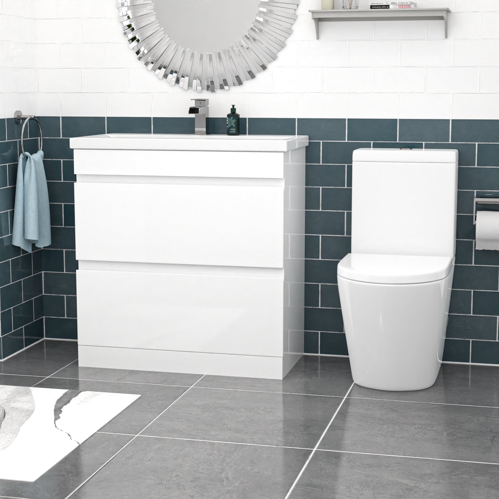 Alaska 800mm White Drawers Handleless Basin Vanity Round Close Coupled Toilet