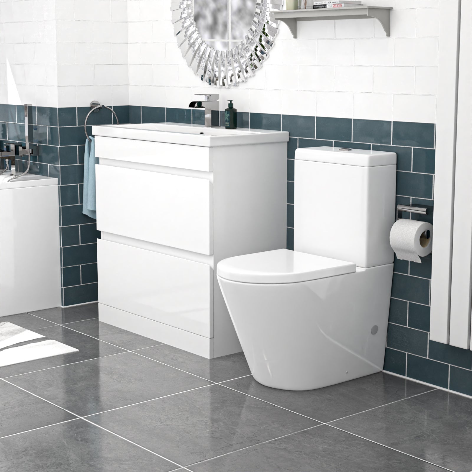 Alaska 800mm White Drawers Handleless Basin Vanity Round Close Coupled Toilet