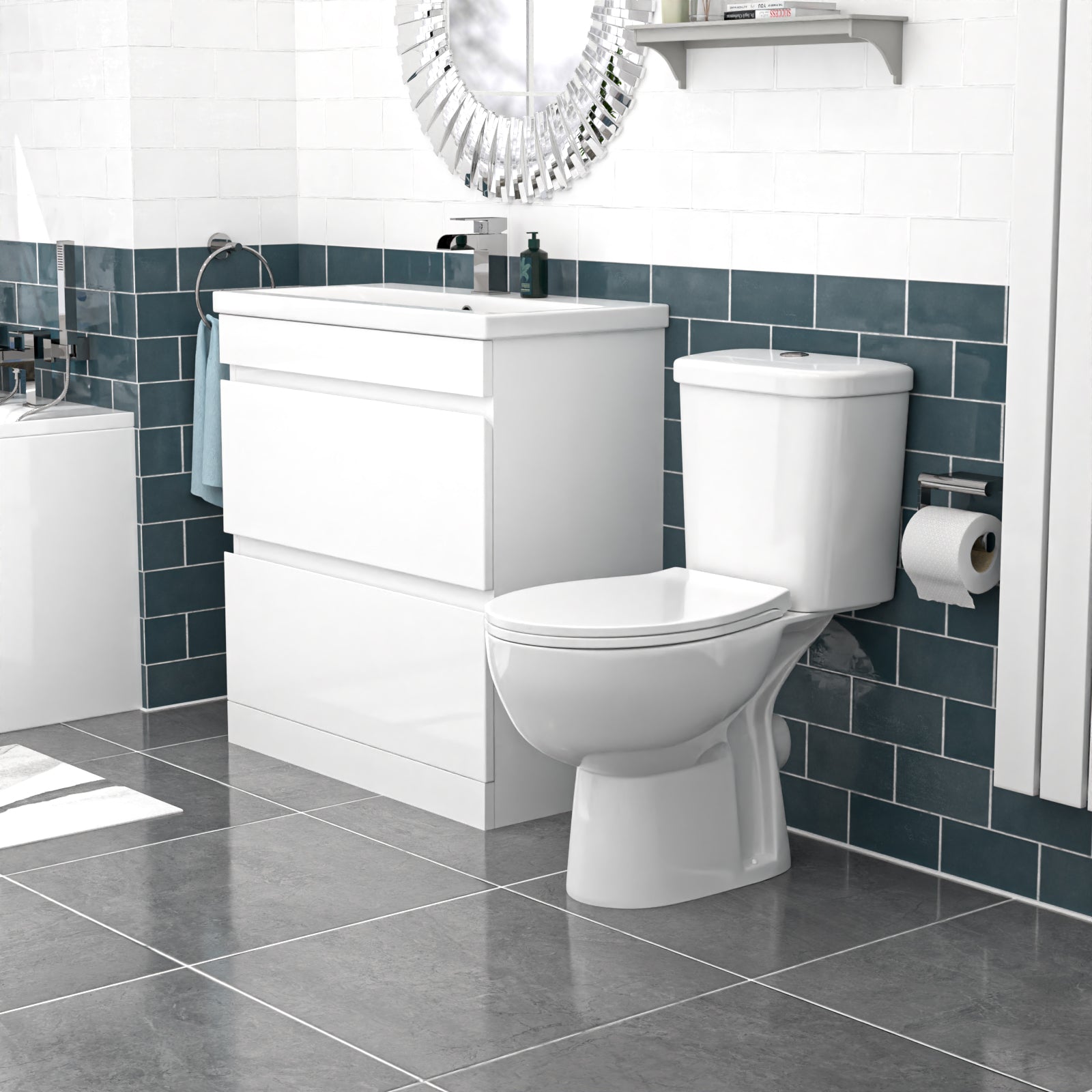 Alaska 800mm White 2 Drawers Handleless Basin Vanity Close Coupled Toilet