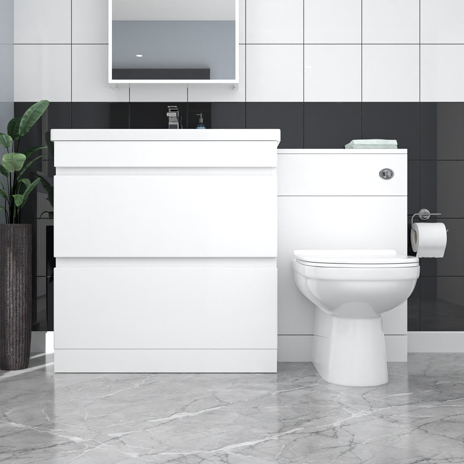 Alaska White Freestanding PVC 800mm 2 Drawers Vanity & WC Unit & BTW Toilet