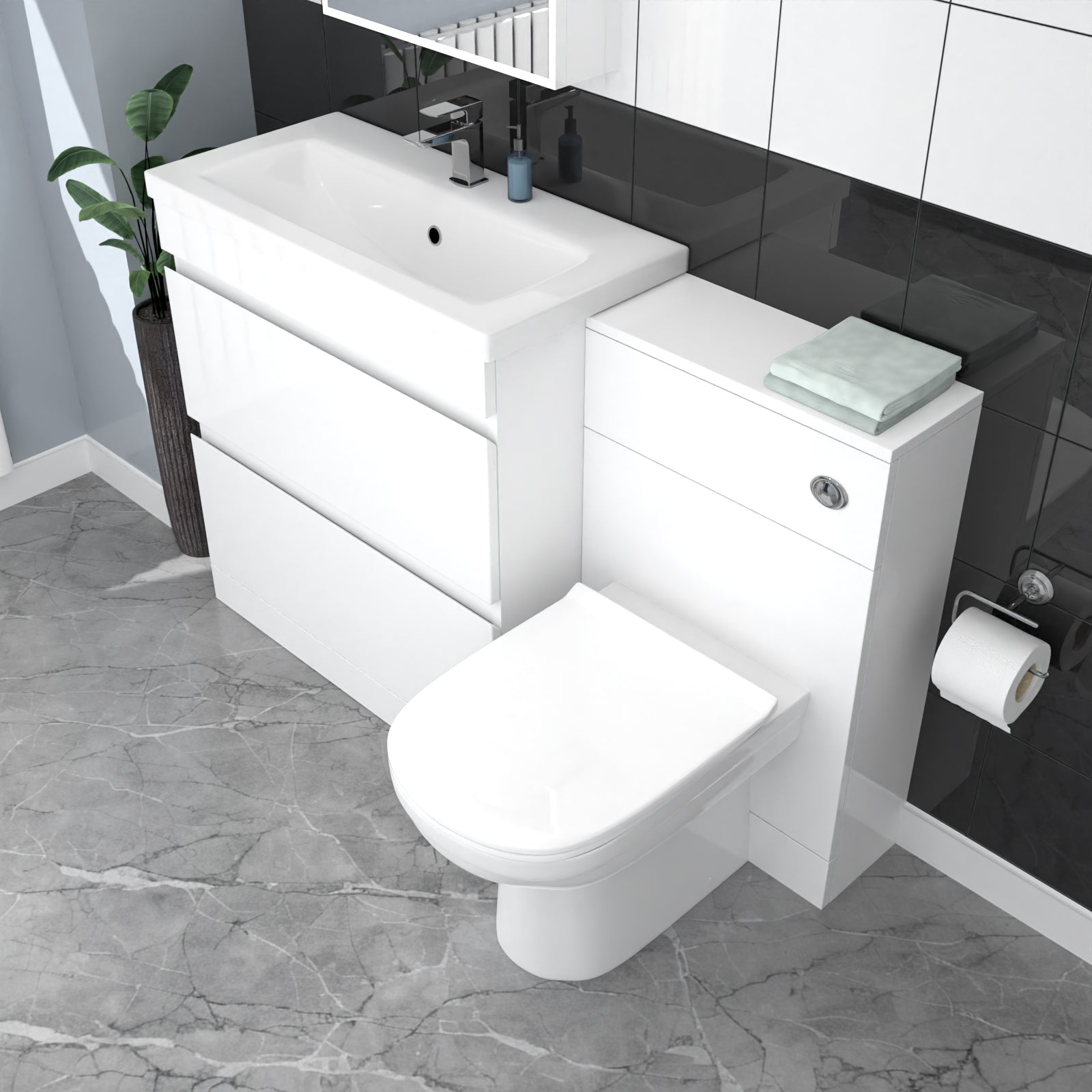 Alaska White Freestanding PVC 800mm 2 Drawers Vanity & WC Unit & BTW Toilet