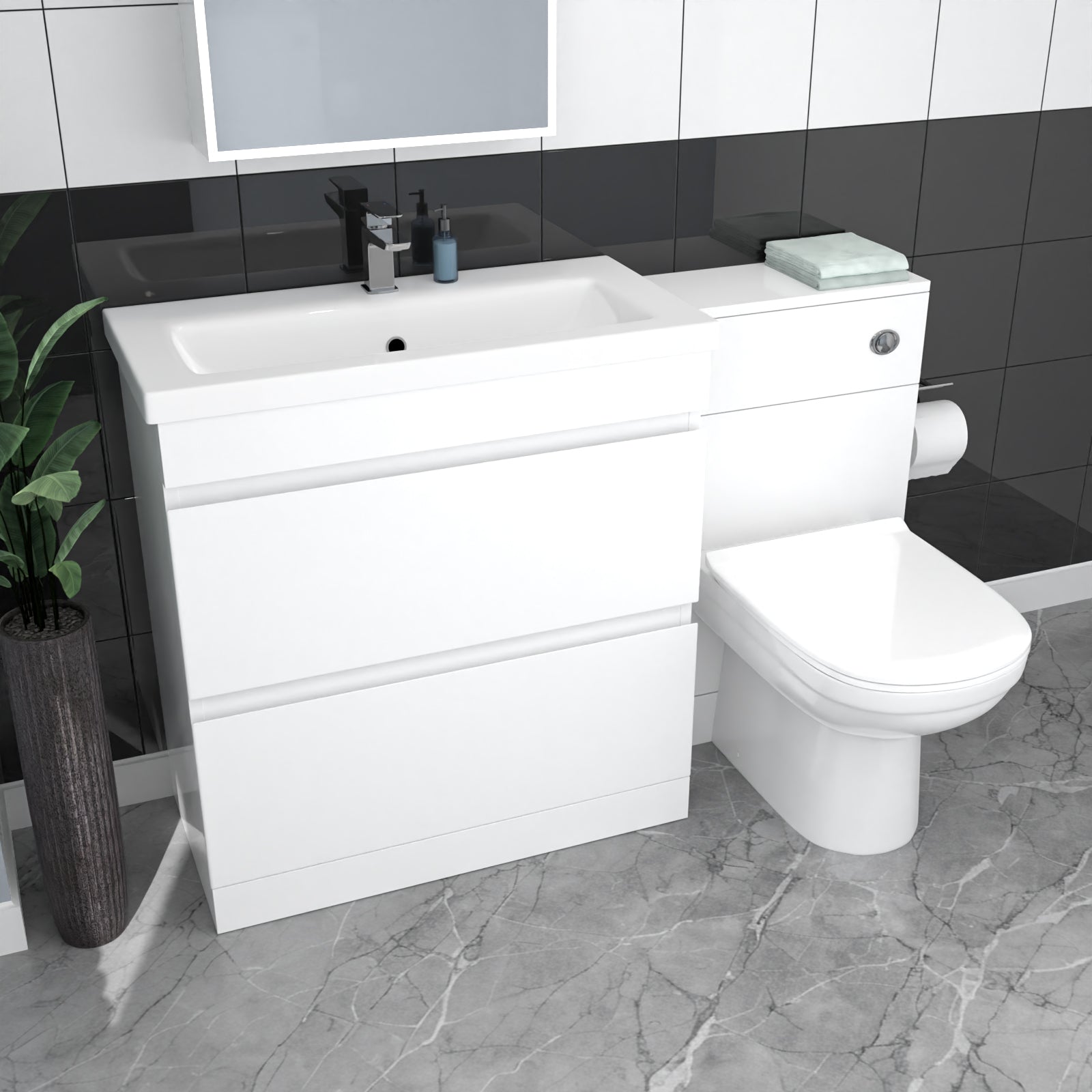 Alaska White Floor Standing 800mm Vanity Unit 2 Drawers WC Unit & BTW Toilet