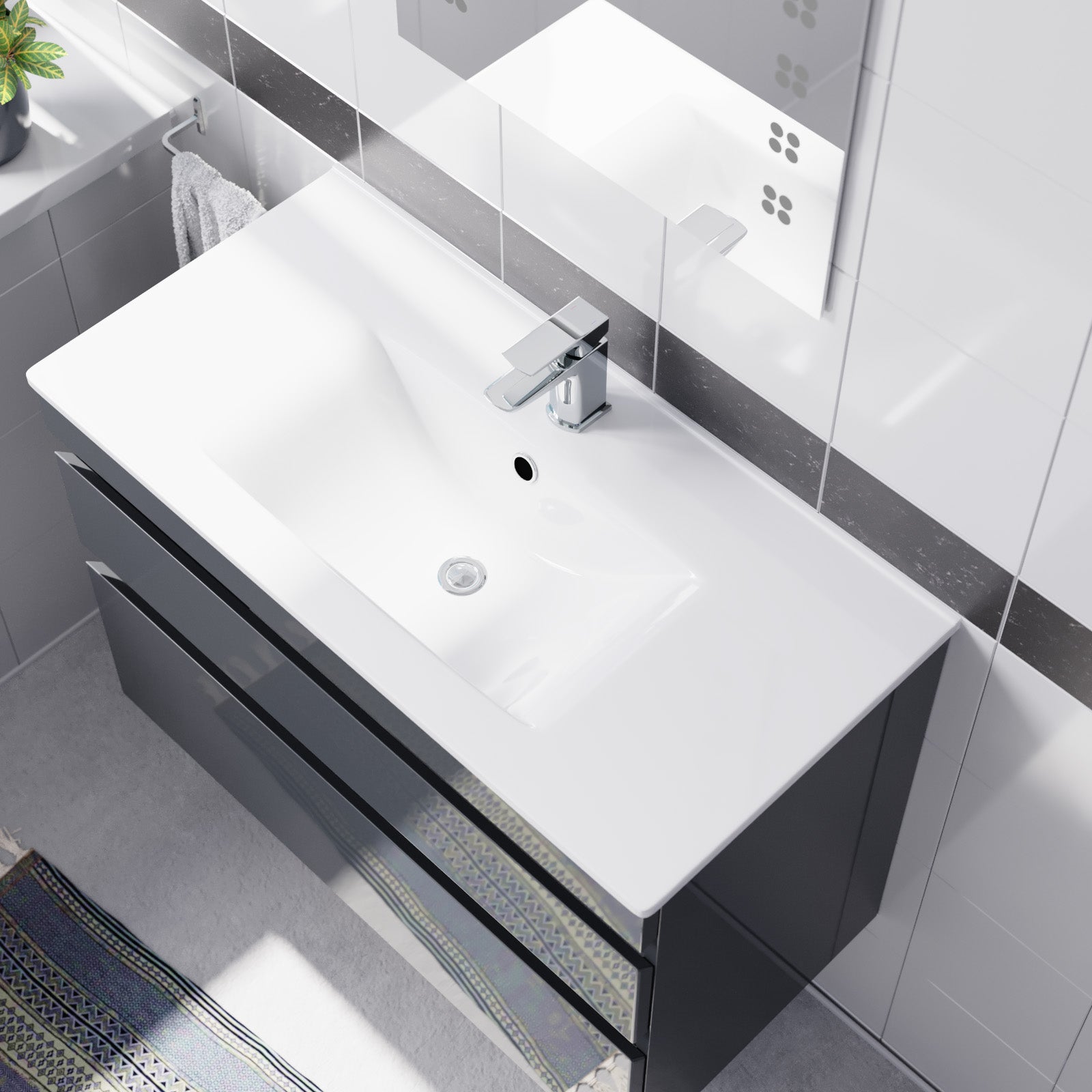 Alaska 800mm Dark Grey Wall Hung 2 Drawers Handleless Slim Basin Vanity Unit