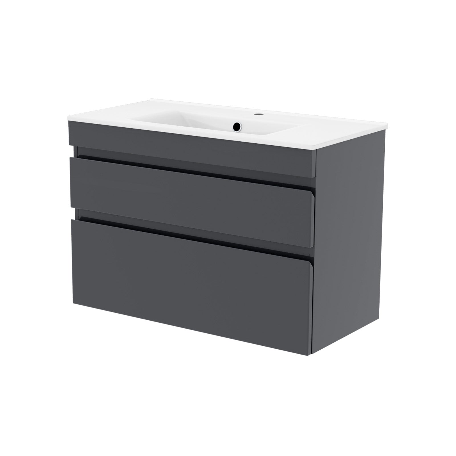 Alaska 800mm Dark Grey Wall Hung 2 Drawers Handleless Slim Basin Vanity Unit
