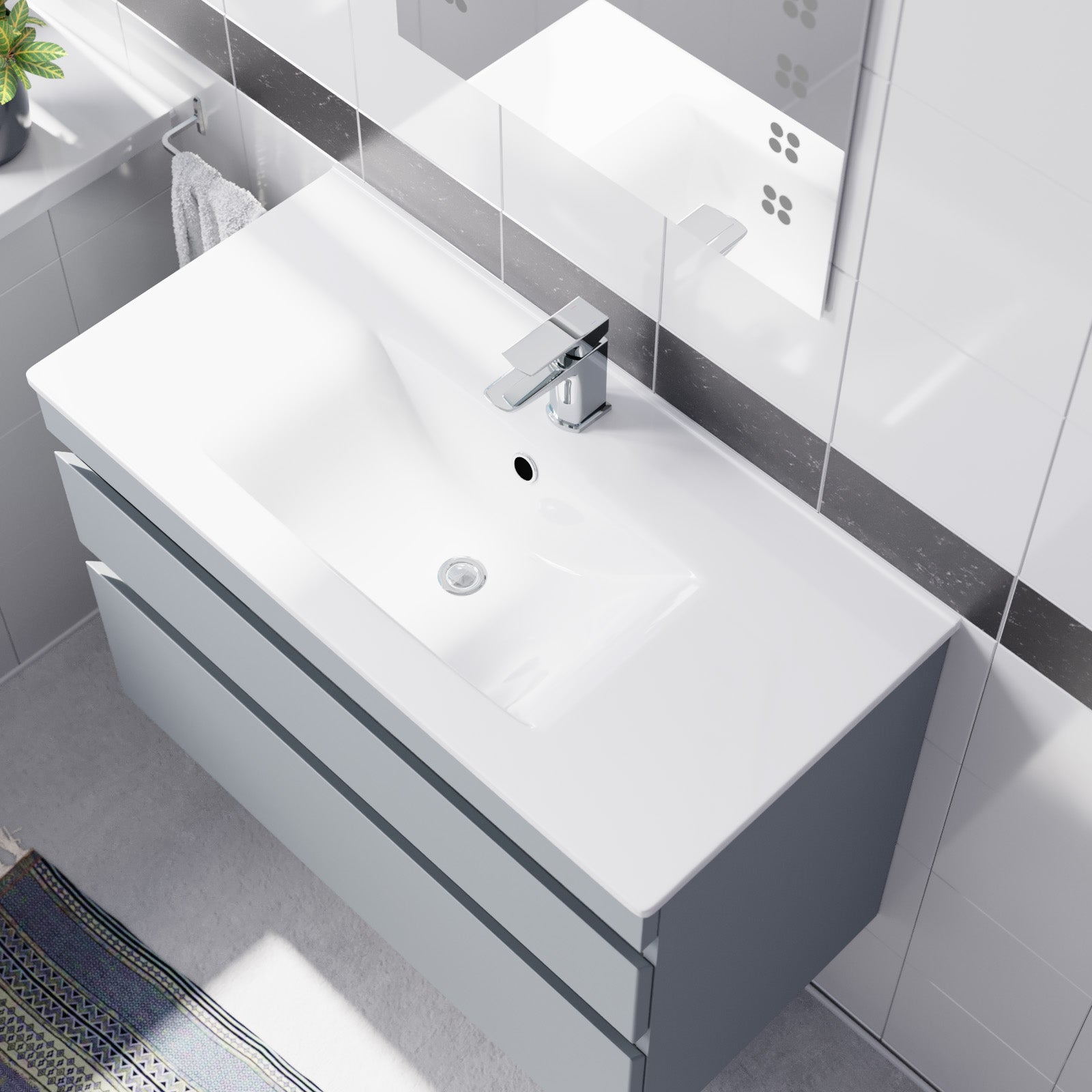 Alaska 800mm Matte Grey Wall Hung 2 Drawers Handleless Slim Basin Vanity Unit