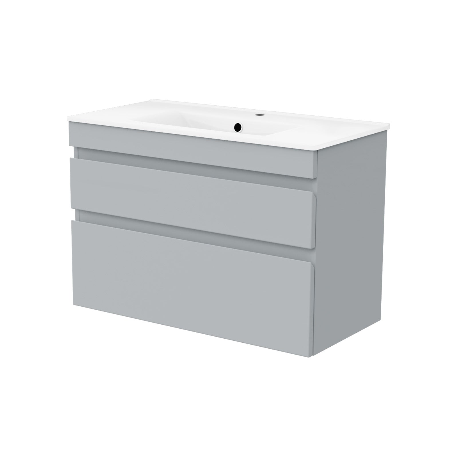Alaska 800mm Matte Grey Wall Hung 2 Drawers Handleless Slim Basin Vanity Unit