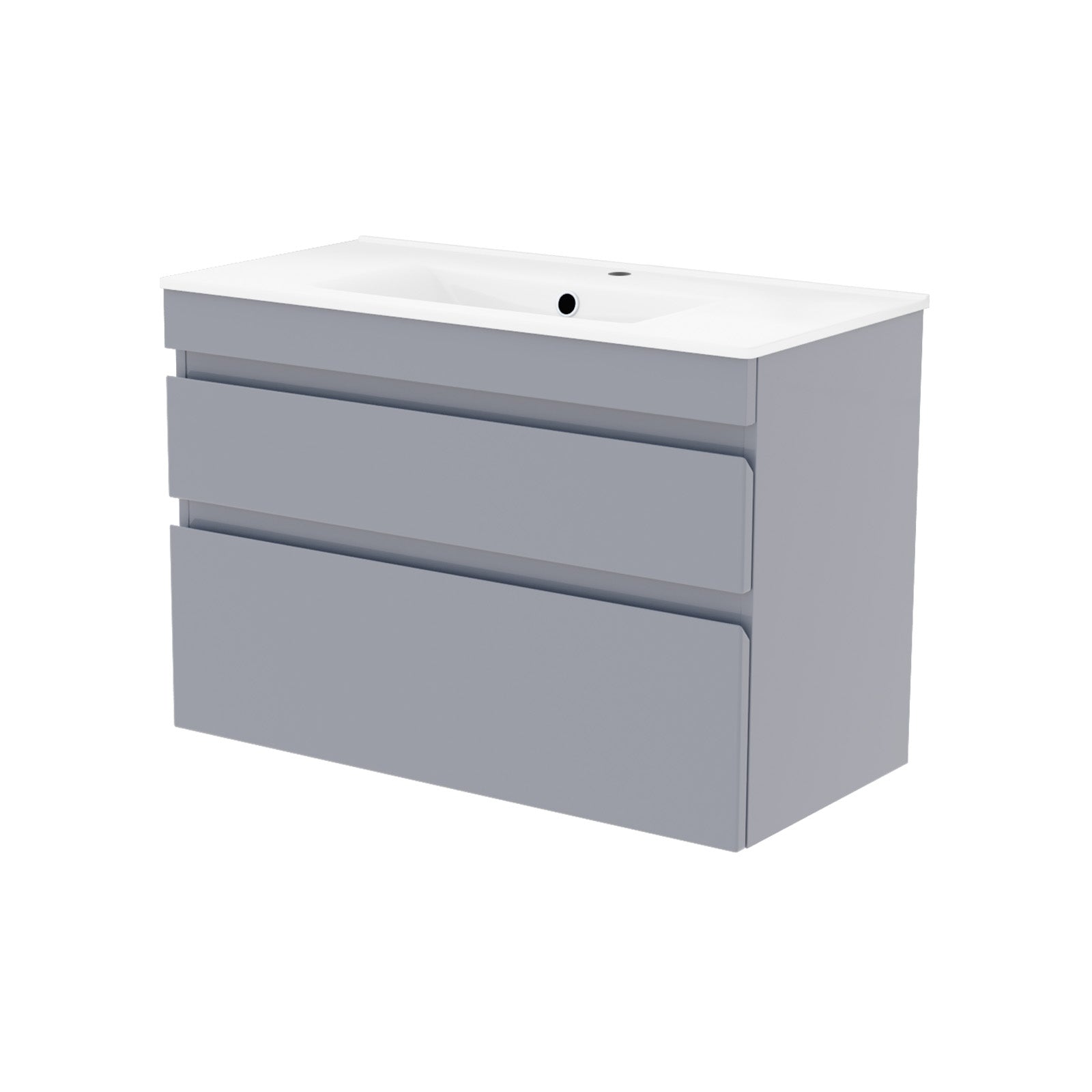 Alaska 800mm Grey Wall Hung 2 Drawers Handleless Slim Basin Vanity Unit