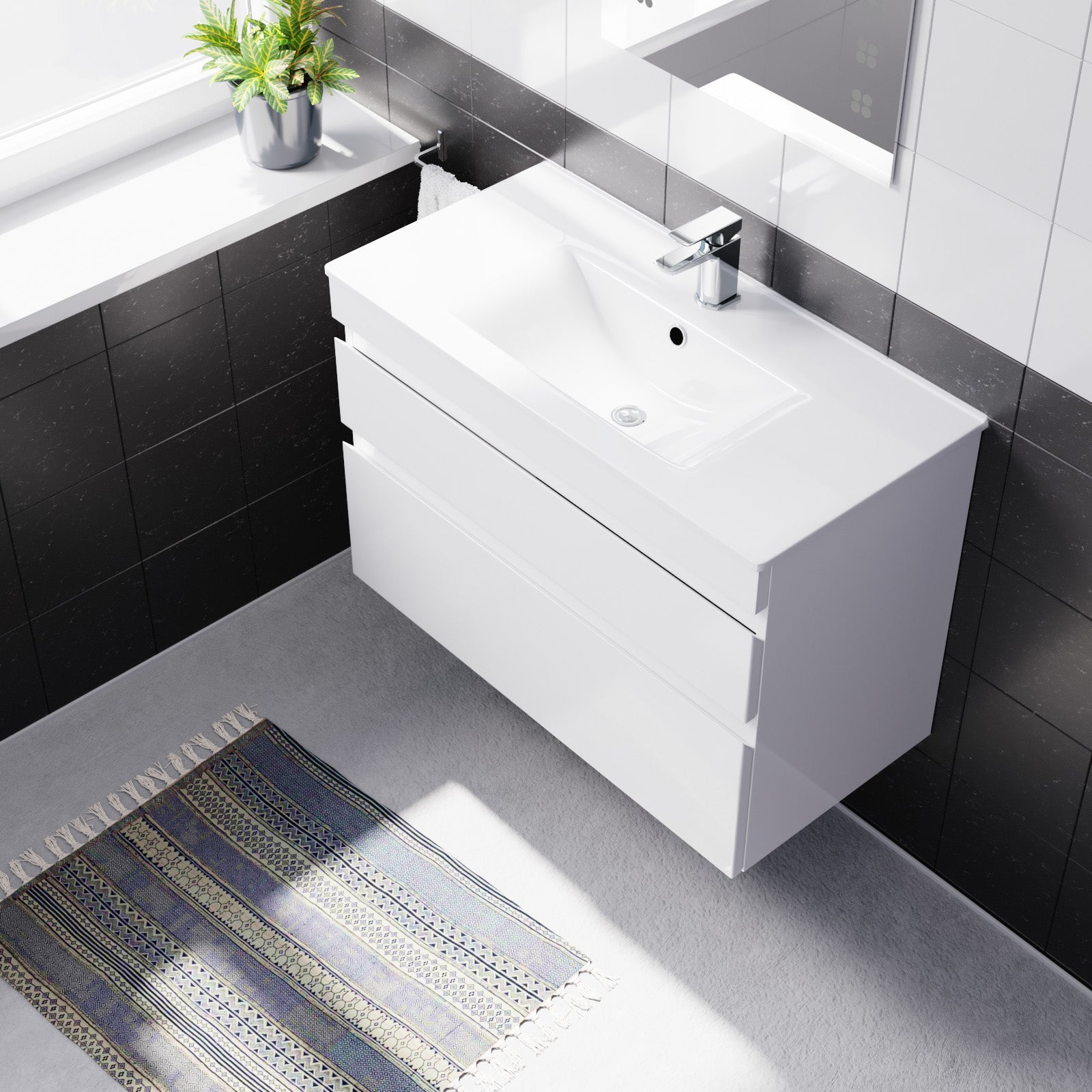 Alaska 800mm Matte Grey Wall Hung 2 Drawers Handleless Slim Basin Vanity Unit