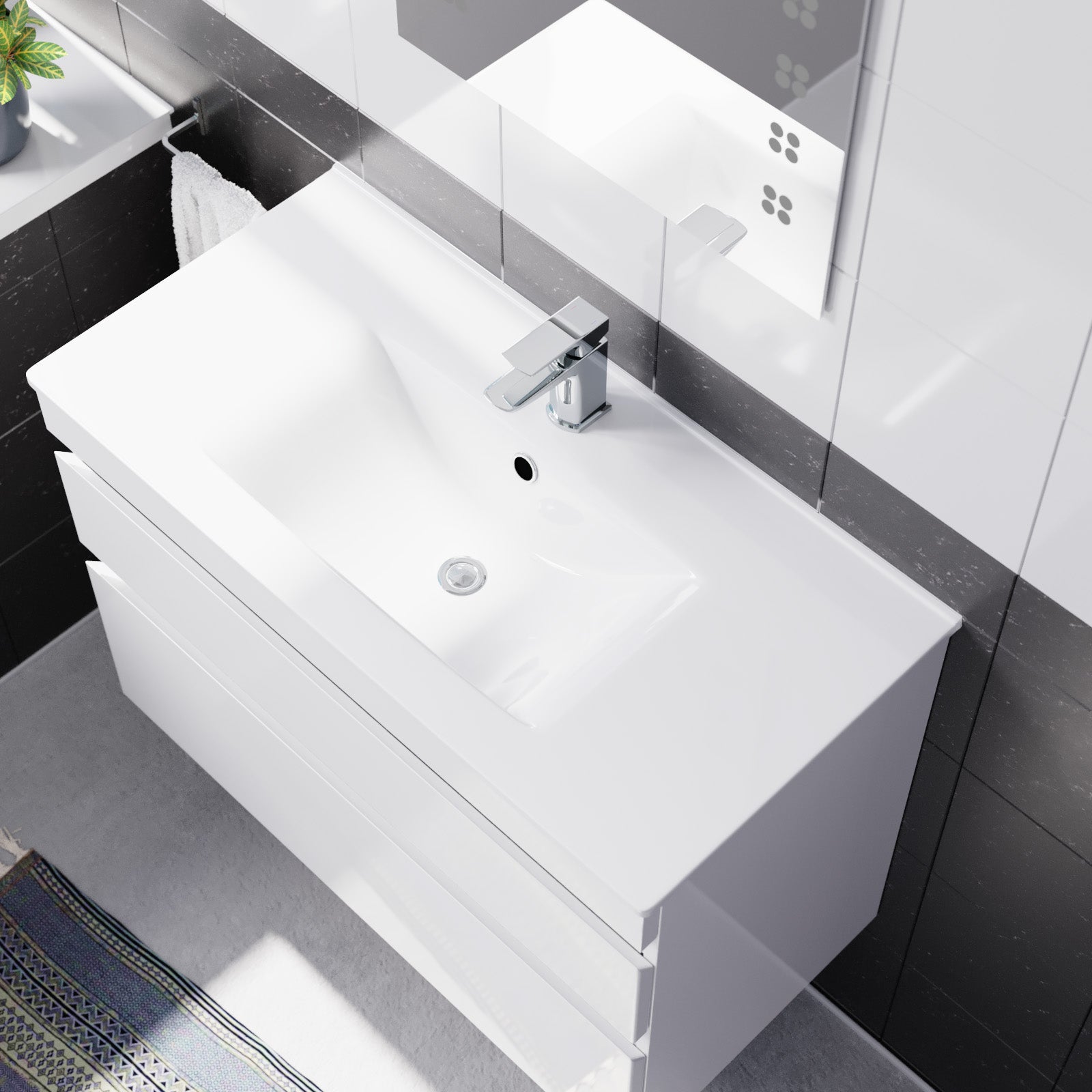 Alaska 800mm Matte Grey Wall Hung 2 Drawers Handleless Slim Basin Vanity Unit