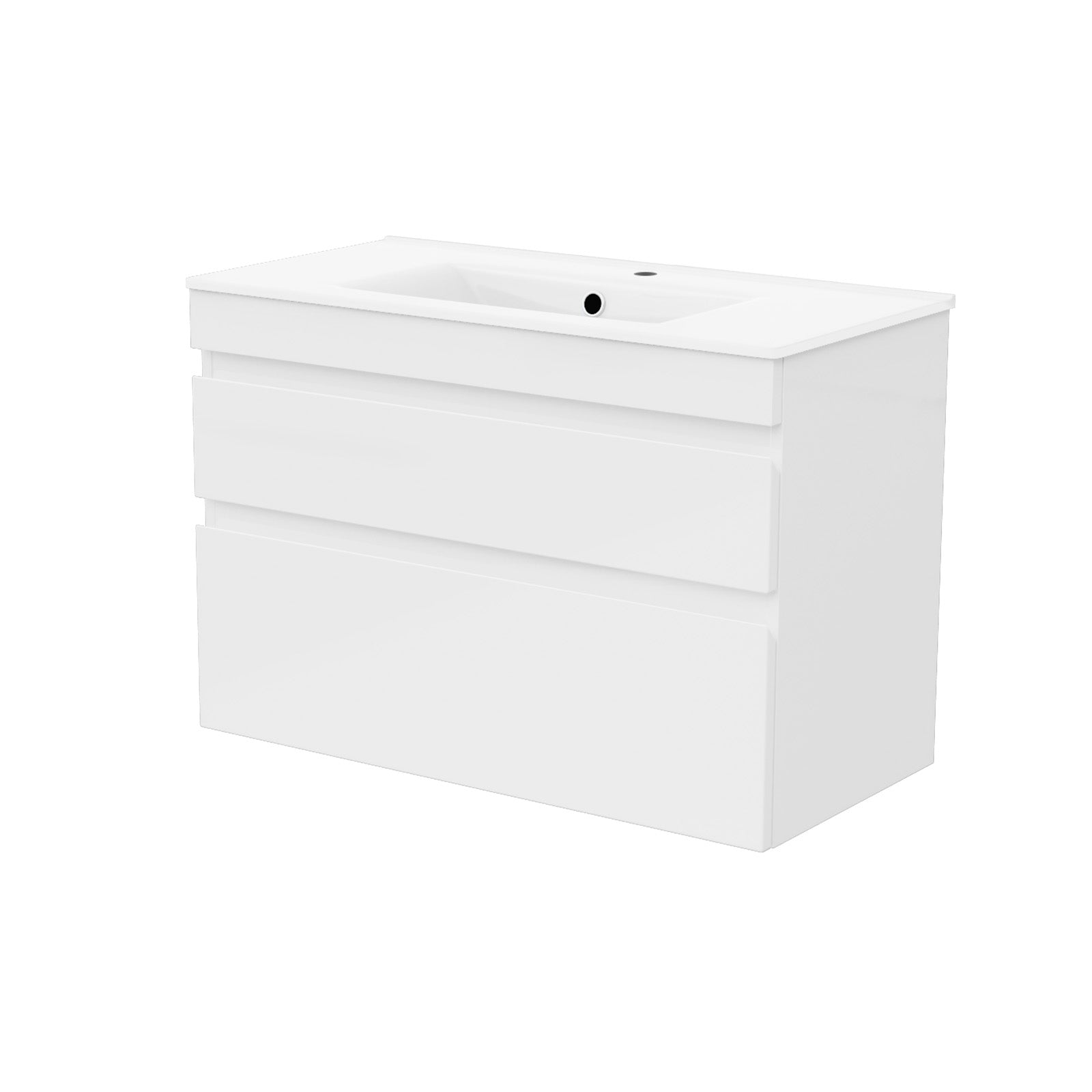 Alaska 800mm Matte Grey Wall Hung 2 Drawers Handleless Slim Basin Vanity Unit