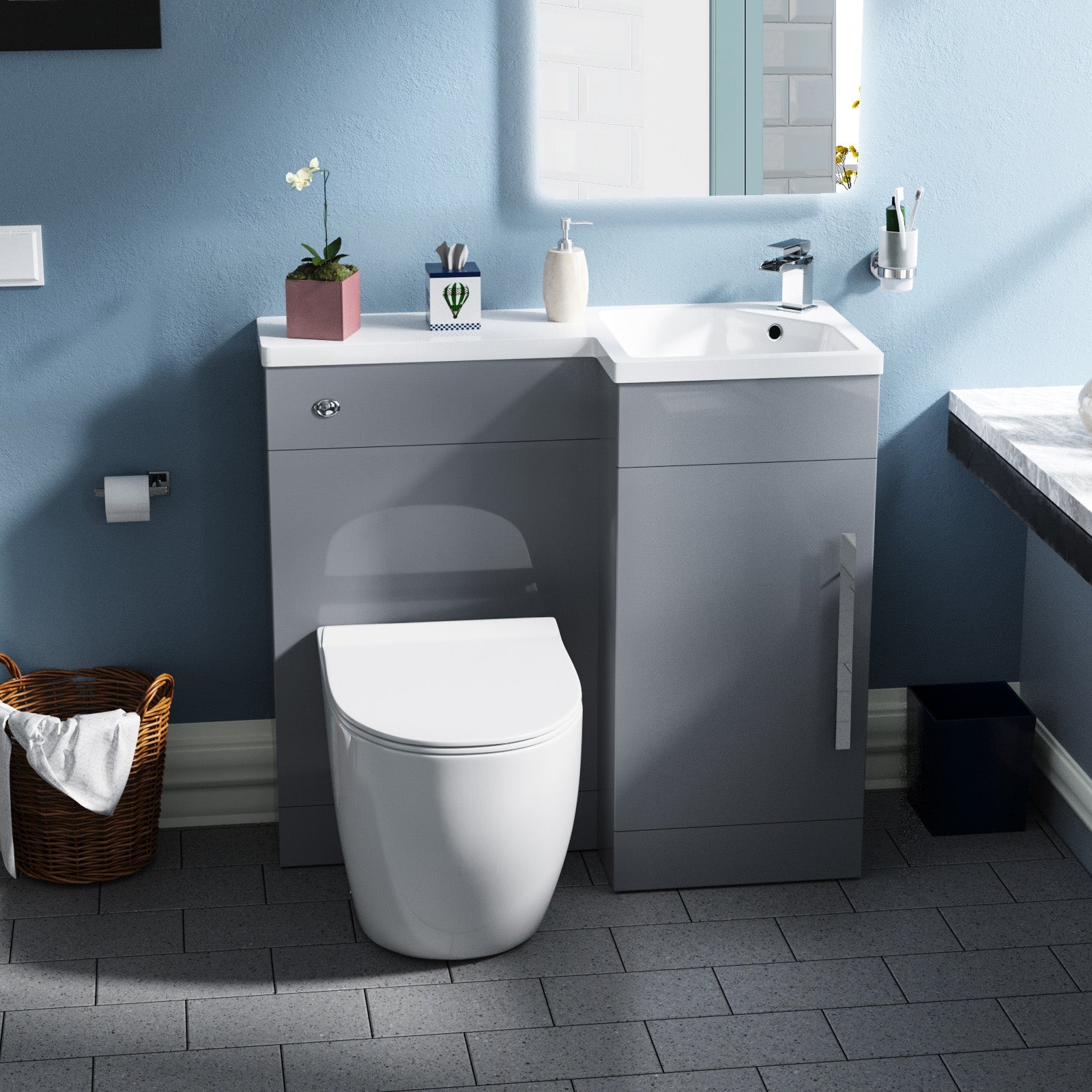 Jersey 900mm RH BTW Toilet, WC Unit & Resin Basin Grey