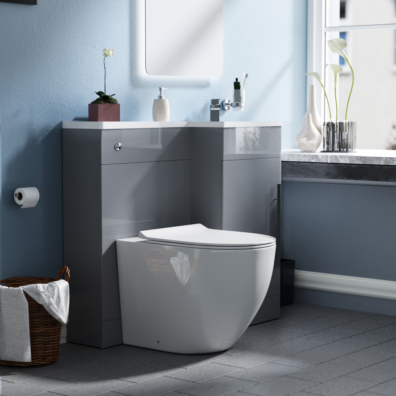 Jersey 900mm RH BTW Toilet, WC Unit & Resin Basin Grey