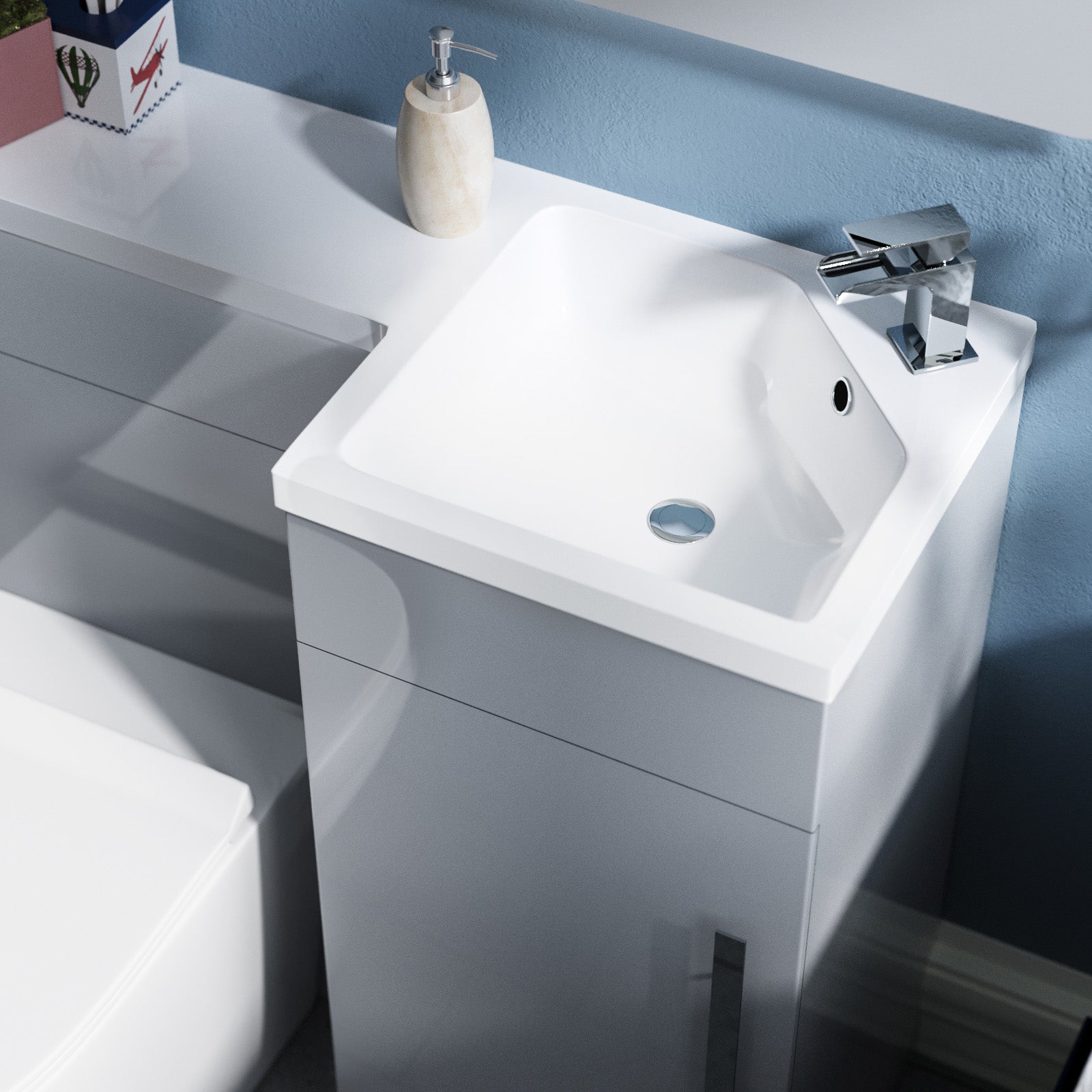 Jersey 900mm RH BTW Toilet, WC Unit & Resin Basin Grey