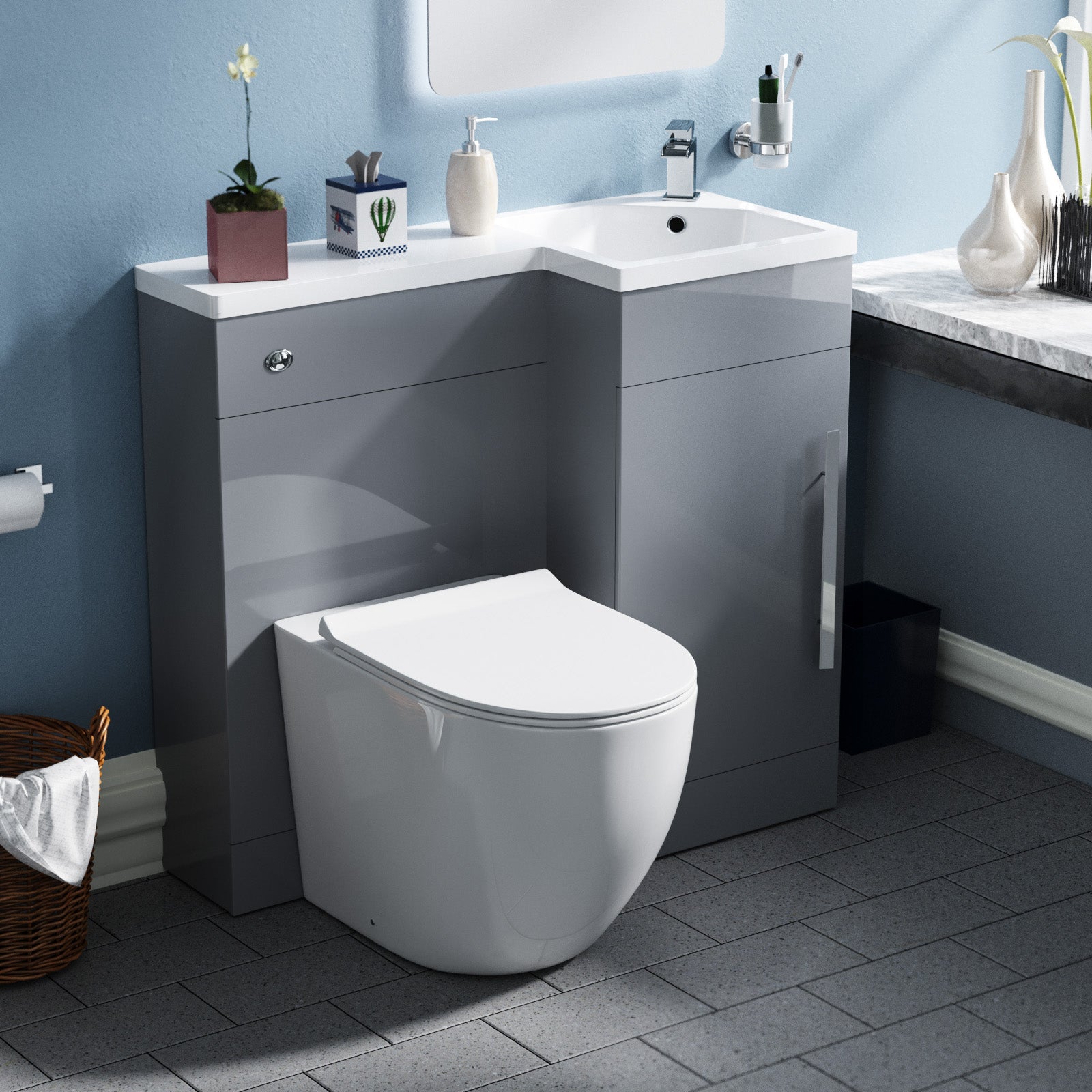 Jersey 900mm RH BTW Toilet, WC Unit & Resin Basin Grey