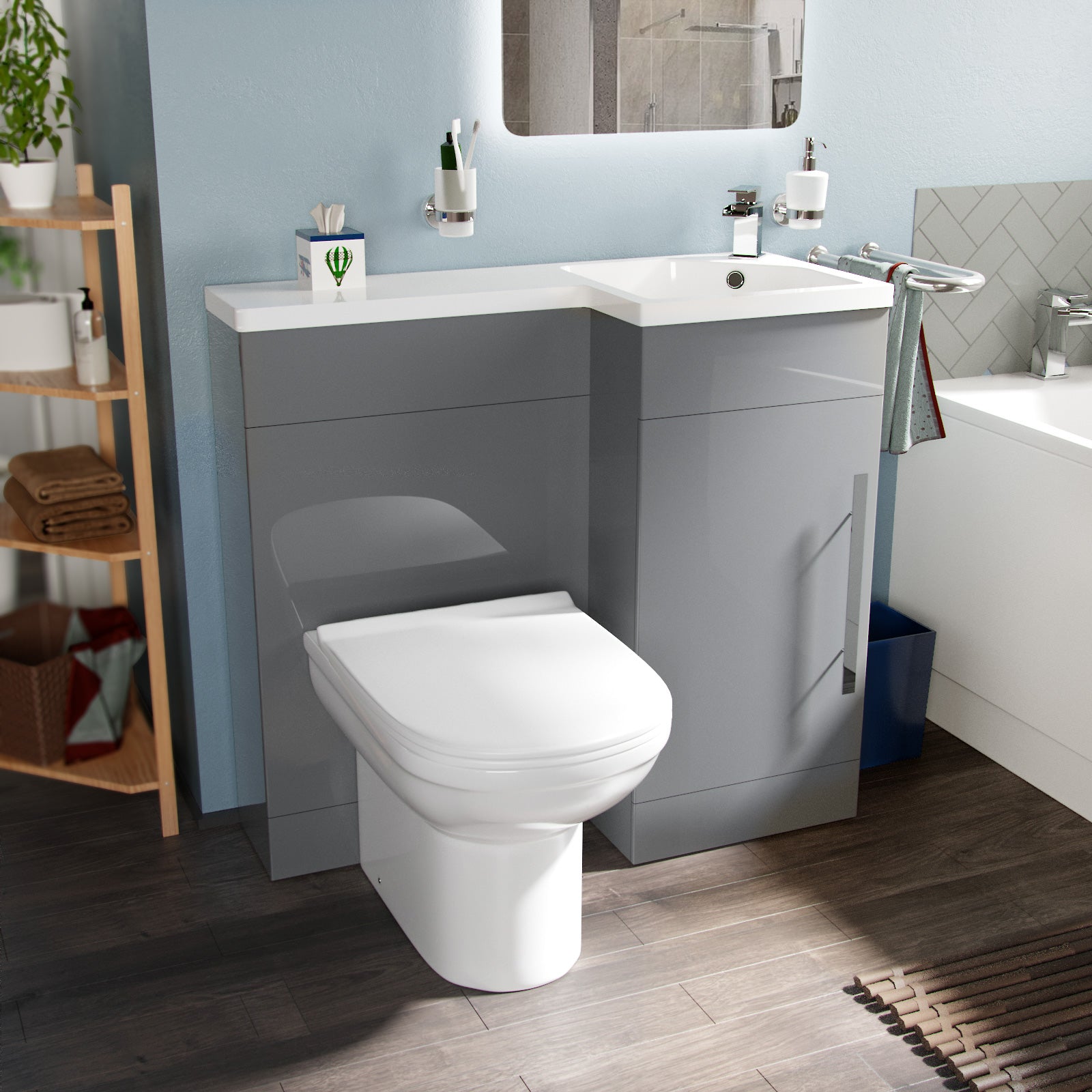 Jersey 900mm Vanity Basin Unit, WC Unit & Desone Back To Wall Toilet Grey