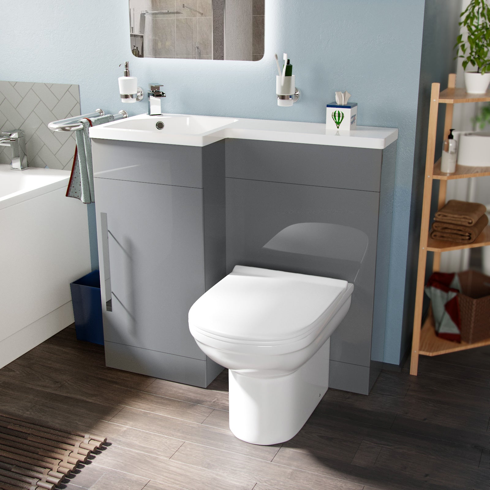 Jersey 900mm Vanity Basin Unit, WC Unit & Desone Back To Wall Toilet G