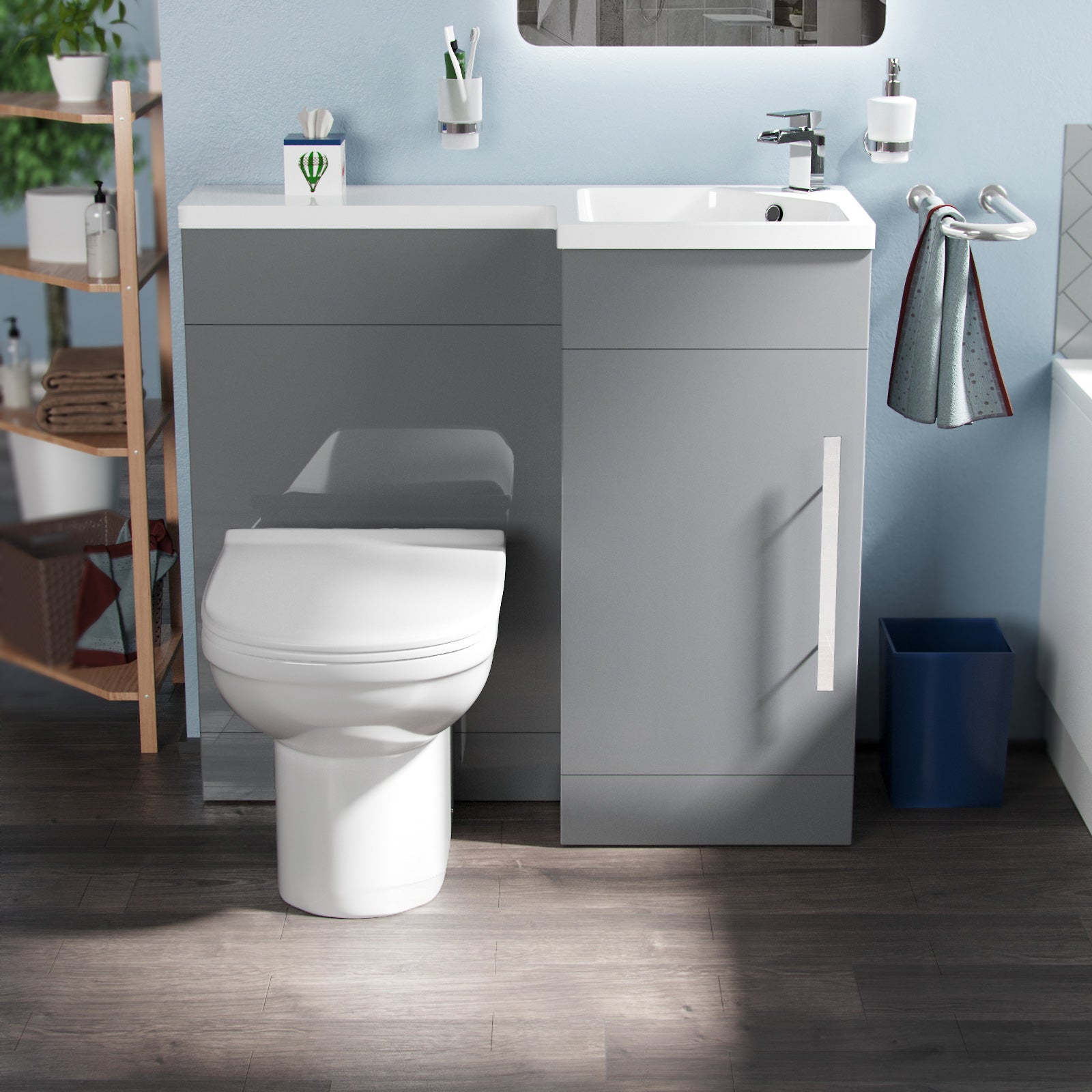 Jersey 900mm Vanity Basin Unit, WC Unit & Desone Back To Wall Toilet Grey