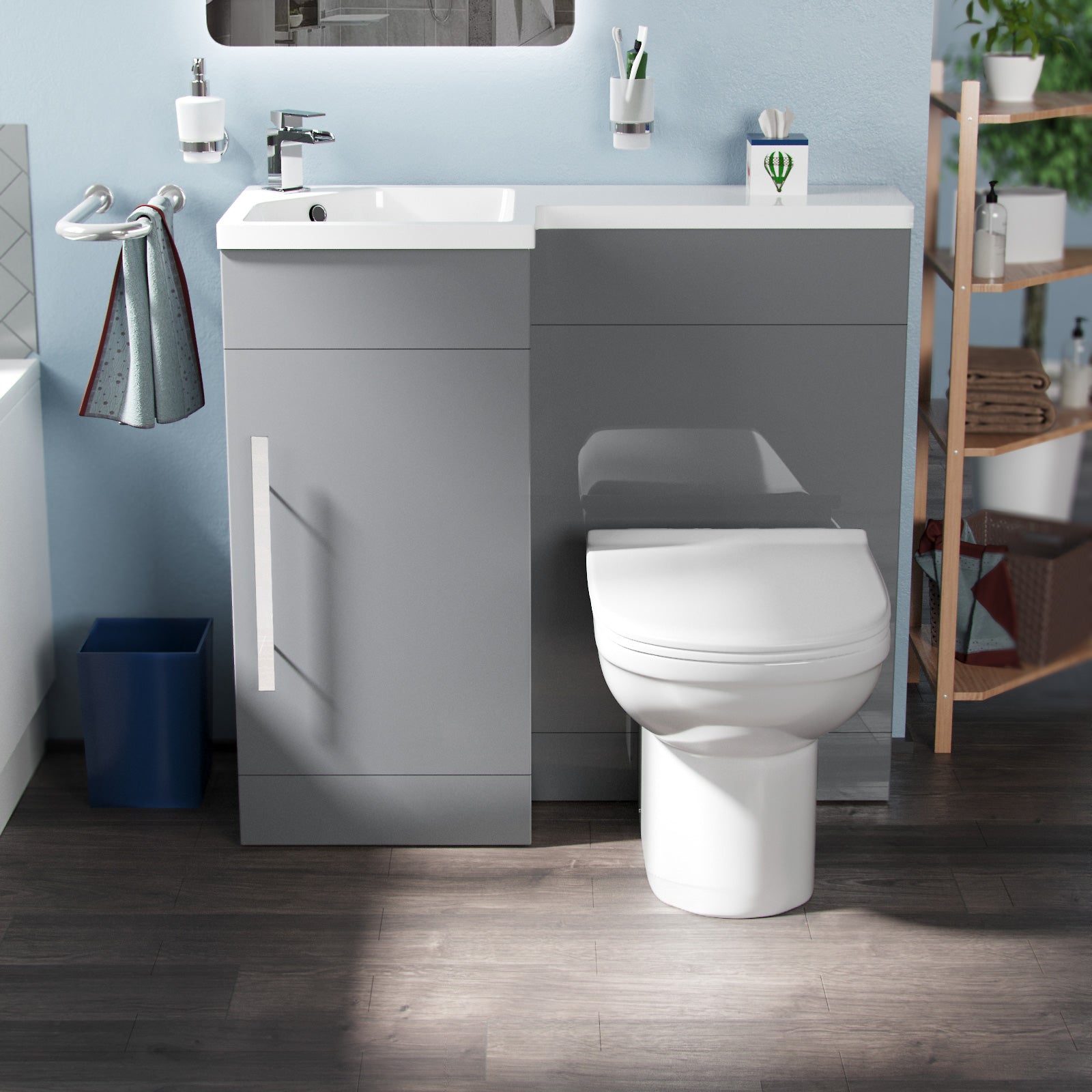 Jersey 900mm Vanity Basin Unit, WC Unit & Desone Back To Wall Toilet Light Grey