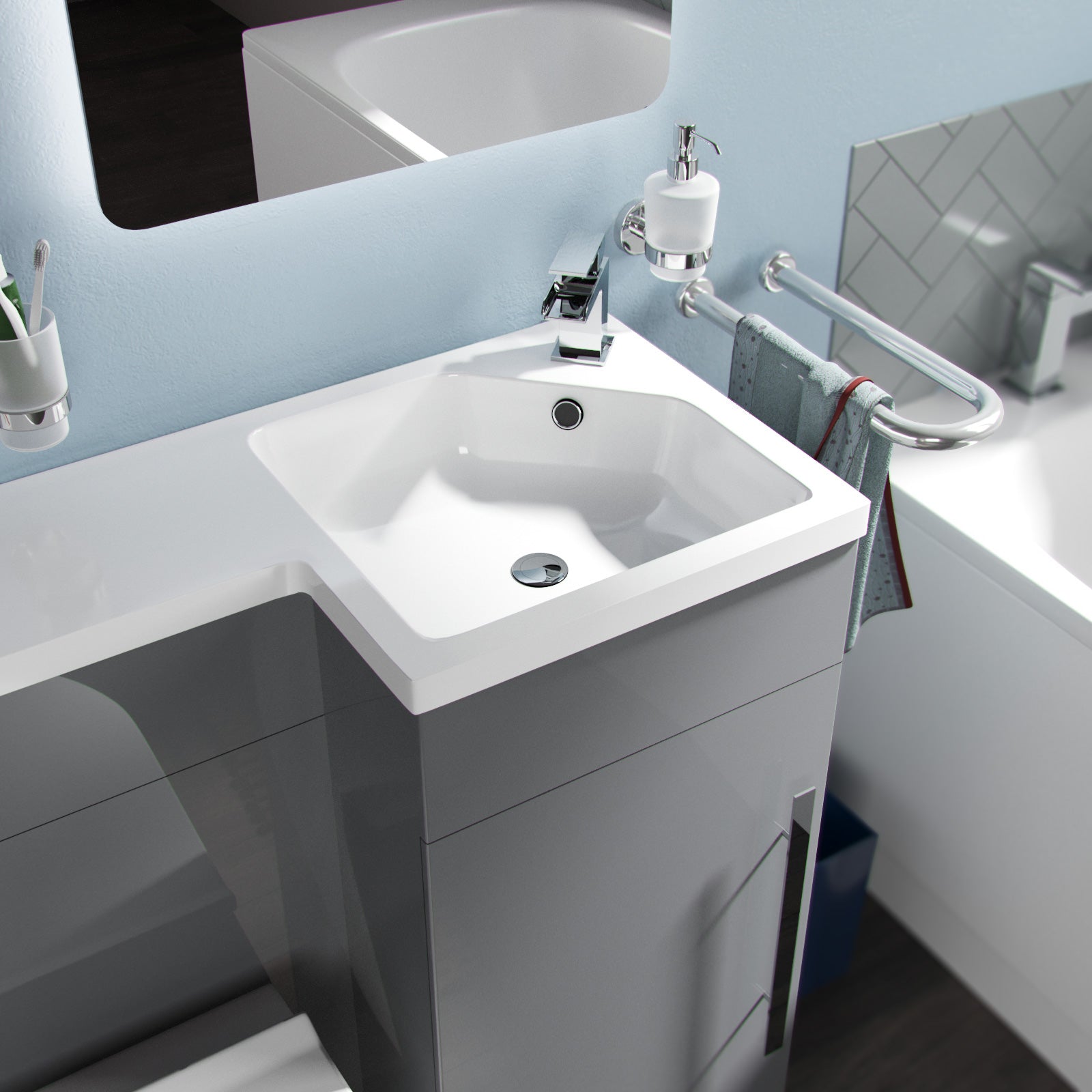 Jersey 900mm Vanity Basin Unit, WC Unit & Desone Back To Wall Toilet Grey