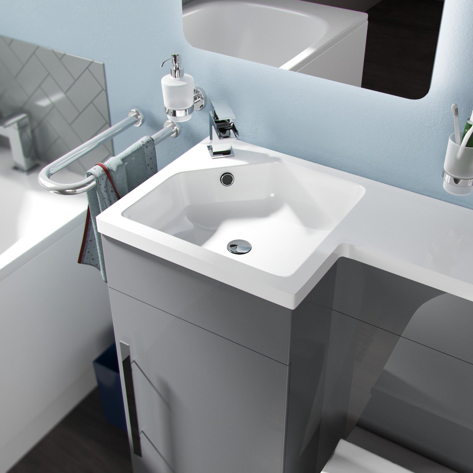 Jersey 900mm Vanity Basin Unit, WC Unit & Desone Back To Wall Toilet Grey