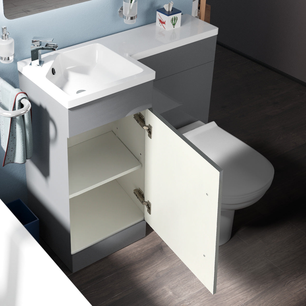 Jersey 900mm Vanity Basin Unit, WC Unit & Desone Back To Wall Toilet Grey