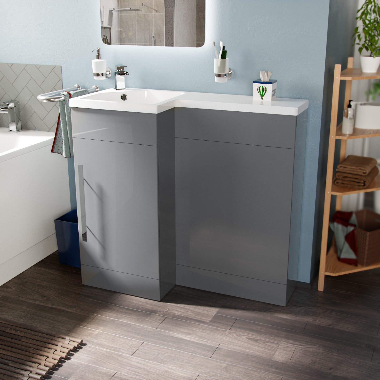 Jersey 900mm Right Hand Grey Basin Combination Vanity Unit