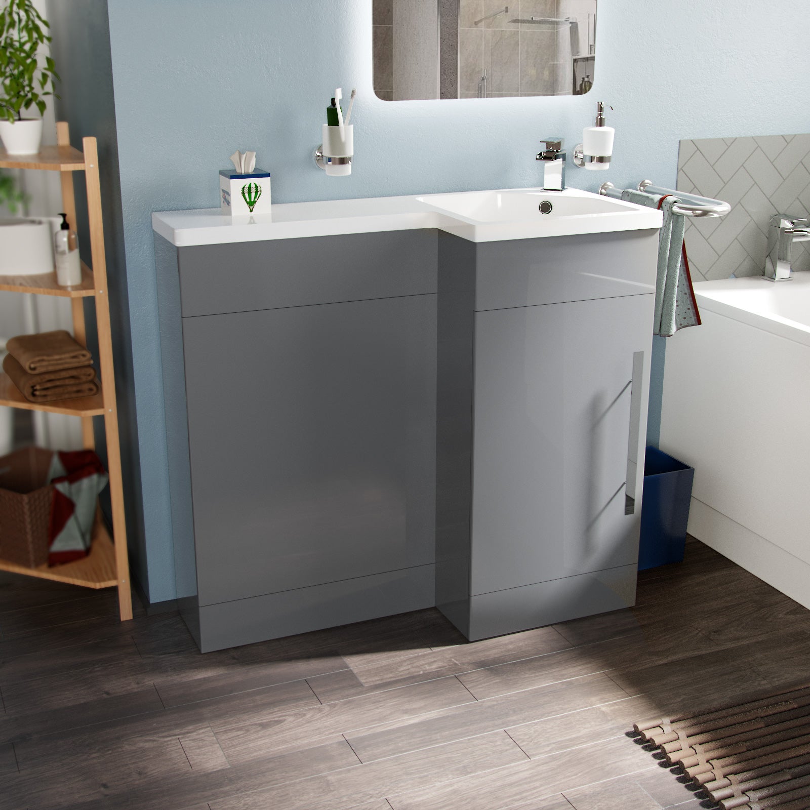 Jersey 900mm Light Grey RH Basin Sink Vanity Unit Furniture Cabinet Flat Pack