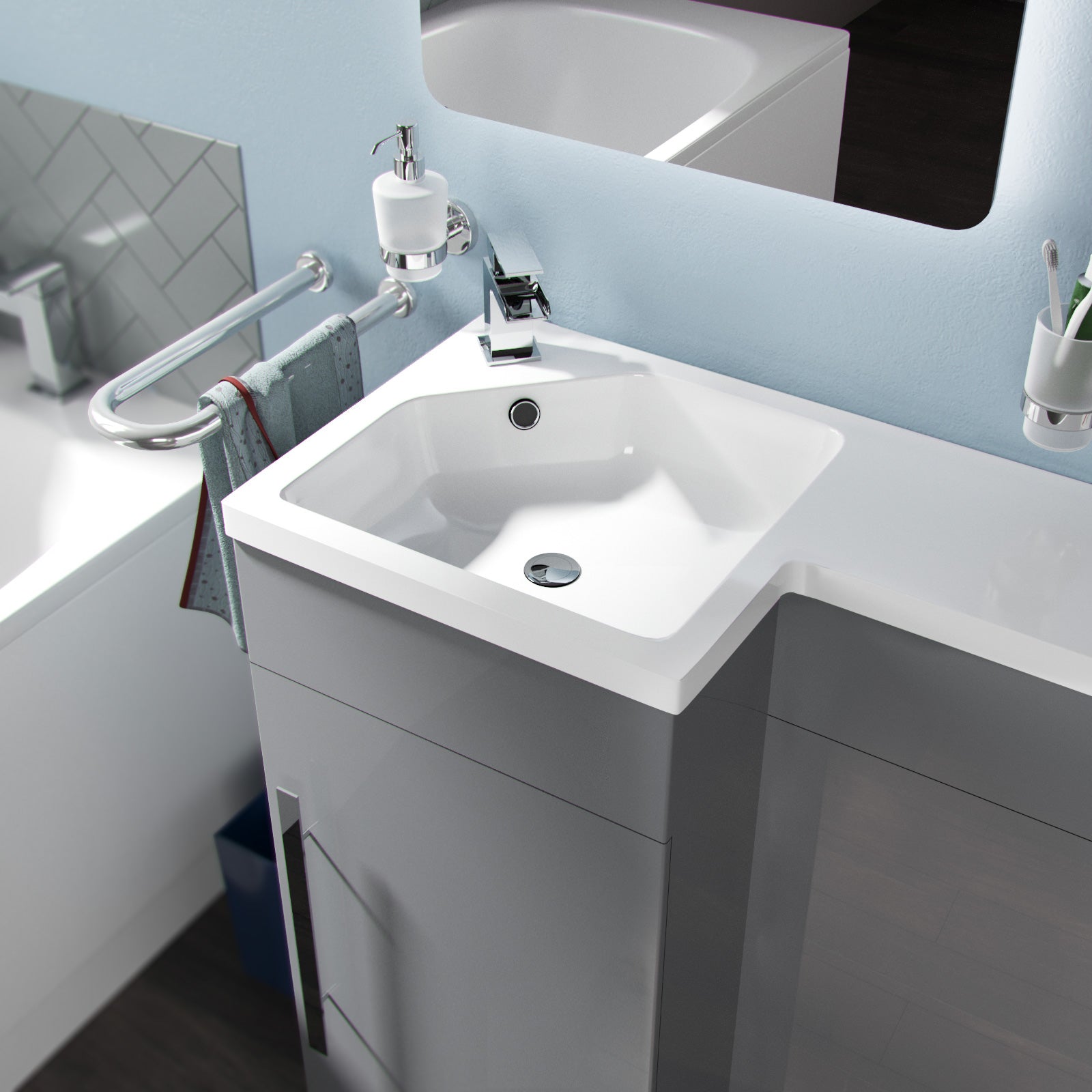 Jersey 900mm Right Hand Grey Basin Combination Vanity Unit