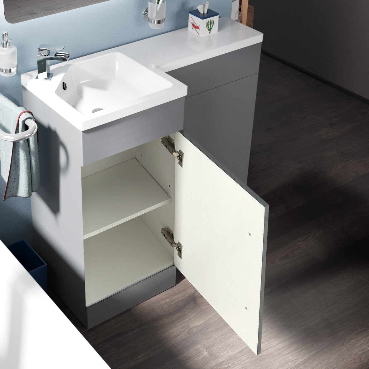 Jersey 900mm Right Hand Grey Basin Combination Vanity Unit