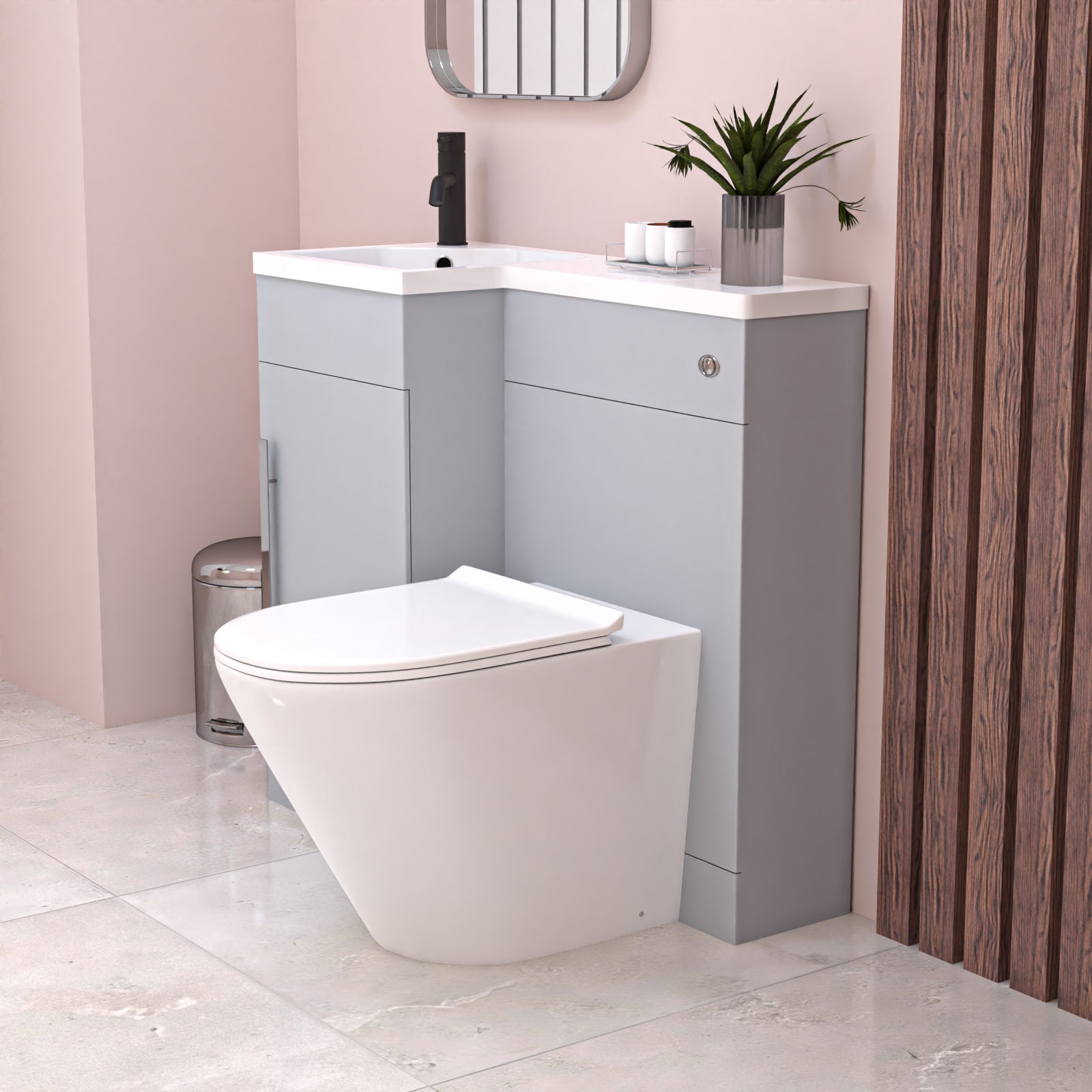 Alaska 900mm Matte Grey Left Hand WC Basin Vanity and Toilet Unit