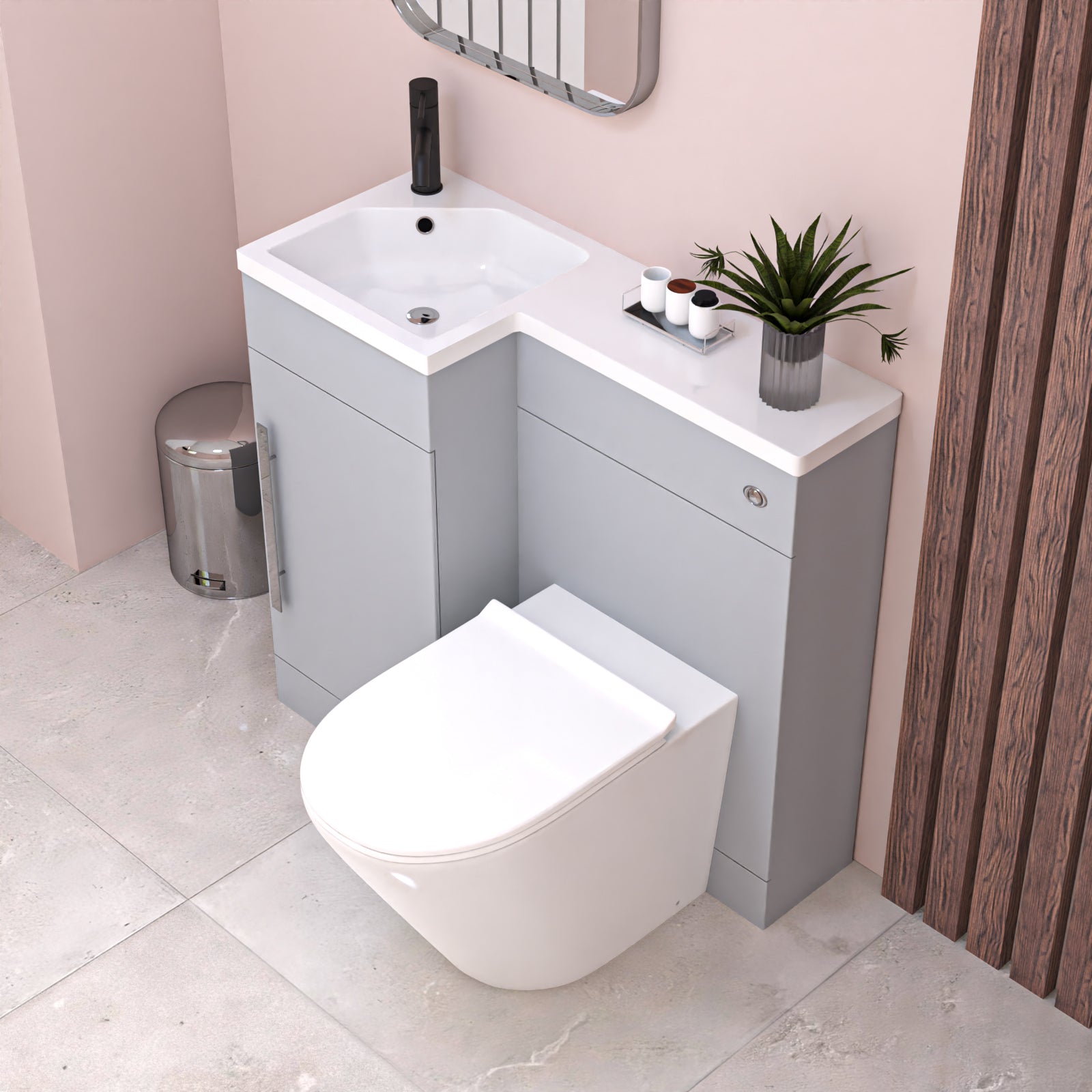 Alaska 900mm Matte Grey Left Hand WC Basin Vanity and Toilet Unit