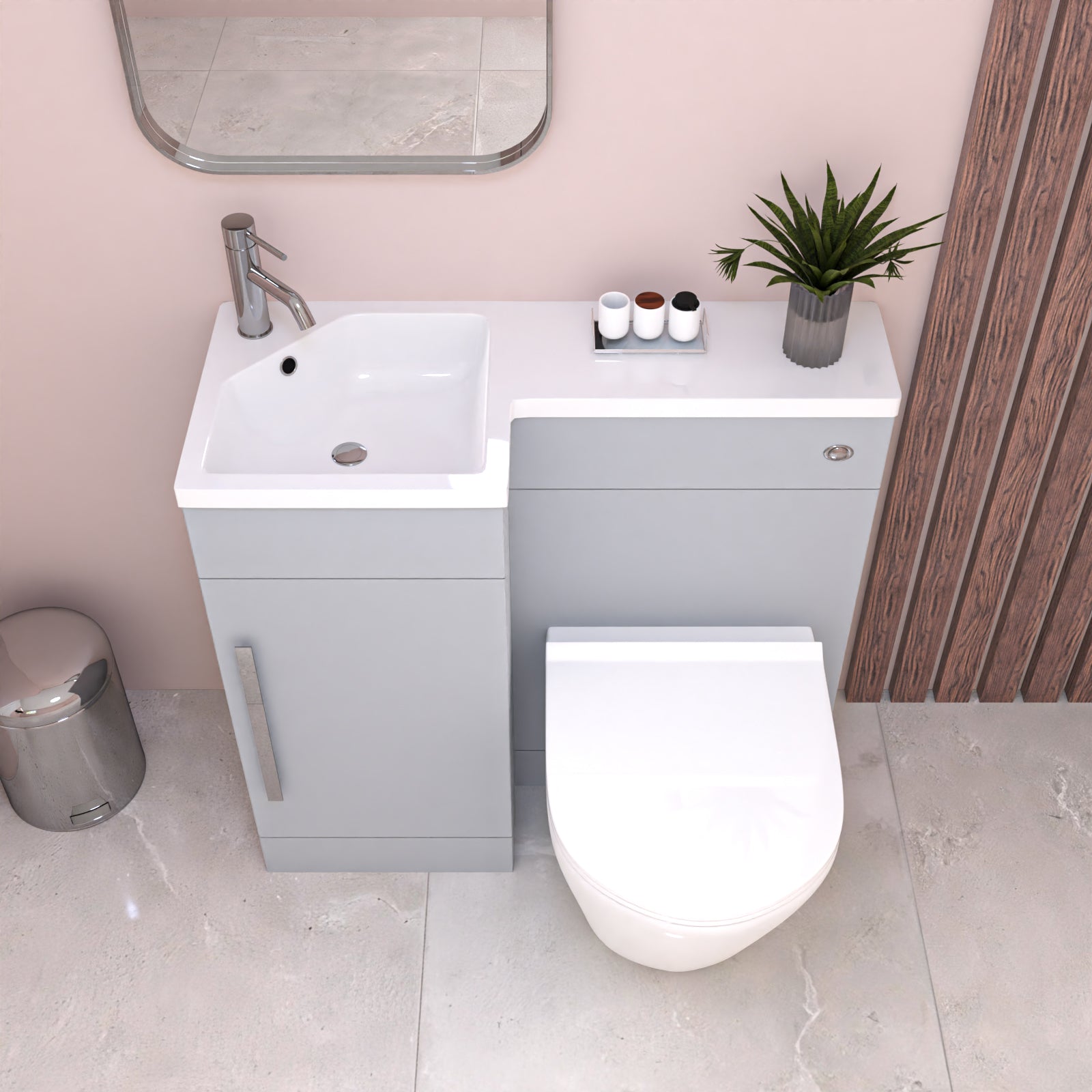 Alaska Matte Grey Flat Pack 900mm L-Shape Left Hand Vanity Unit & Toilet