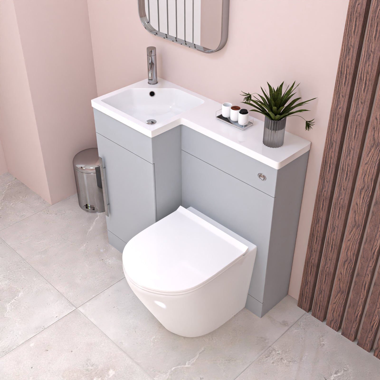 Alaska Matte Grey Flat Pack 900mm L-Shape Left Hand Vanity Unit & Toilet