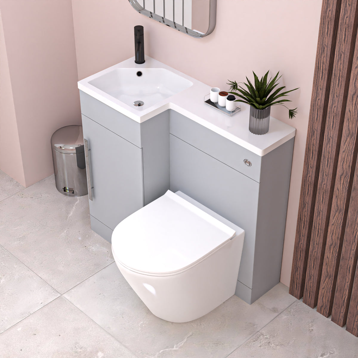 Alaska Matte Grey 900mm L-Shape Left Hand Vanity Unit & Toilet