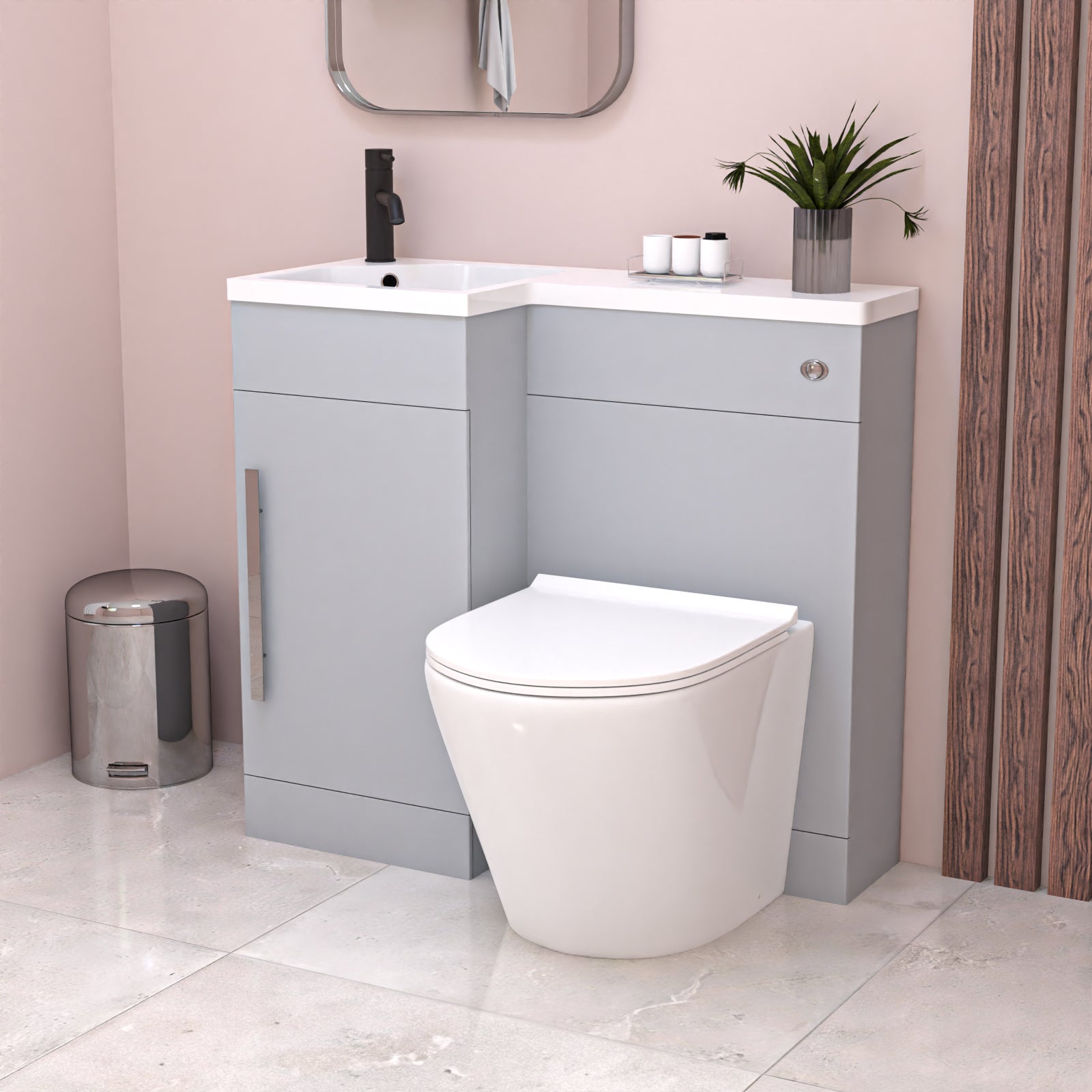 Alaska Matte Grey 900mm L-Shape Left Hand Vanity Unit & Toilet
